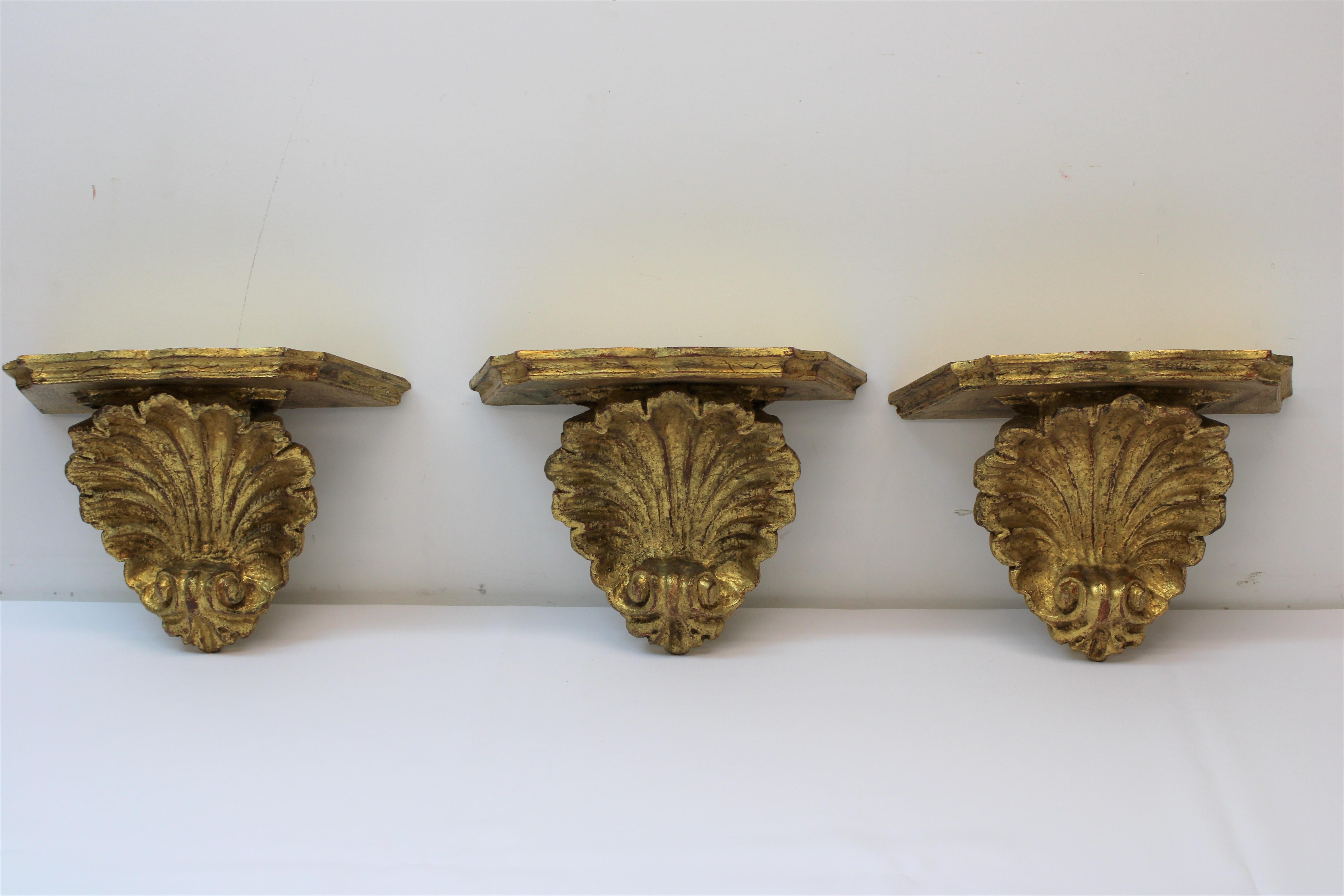 Hand Carved Wood Shell Wall Shelves For Sale 1