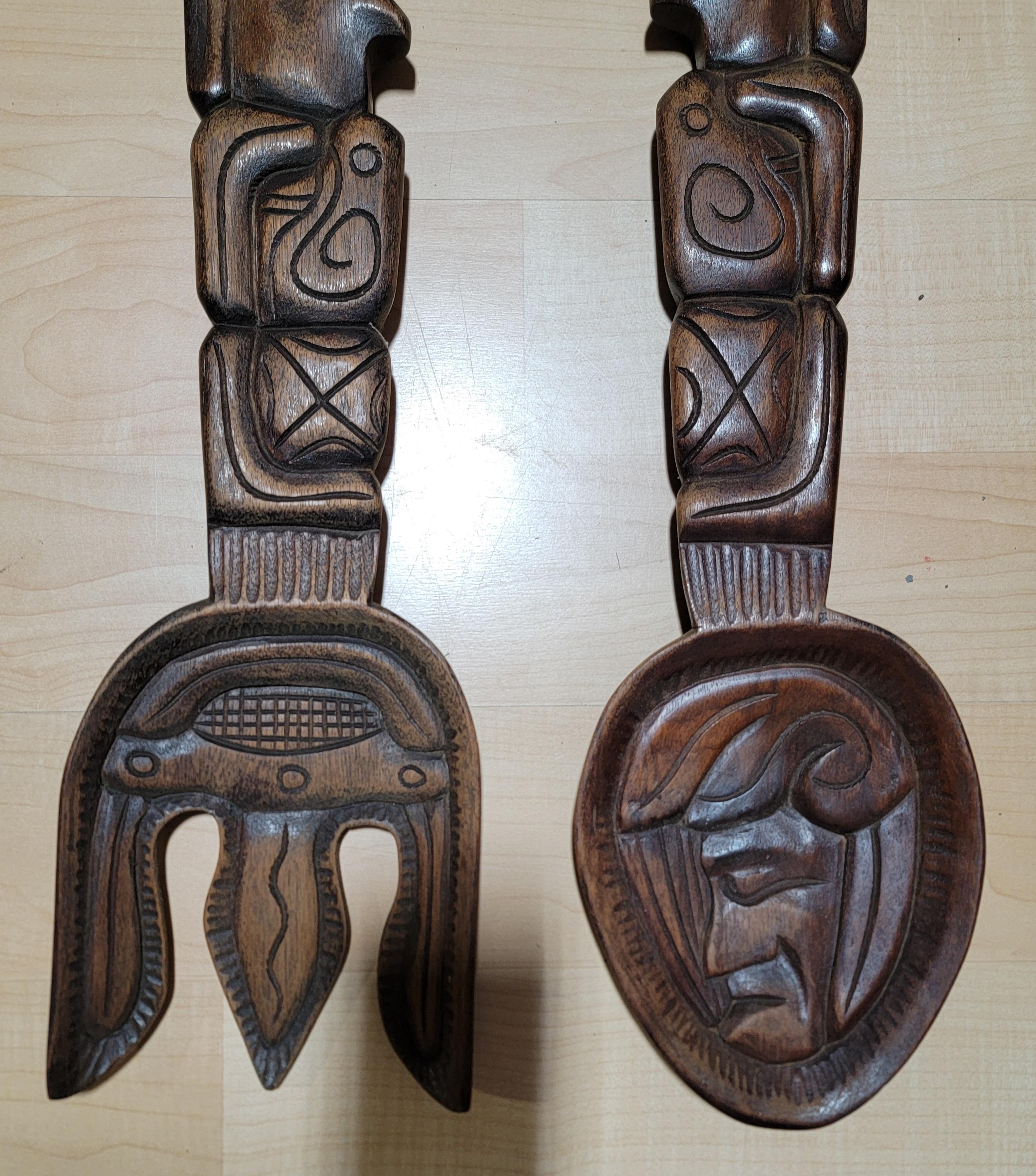 Honduran Hand Carved Wood Spoon & Fork For Sale
