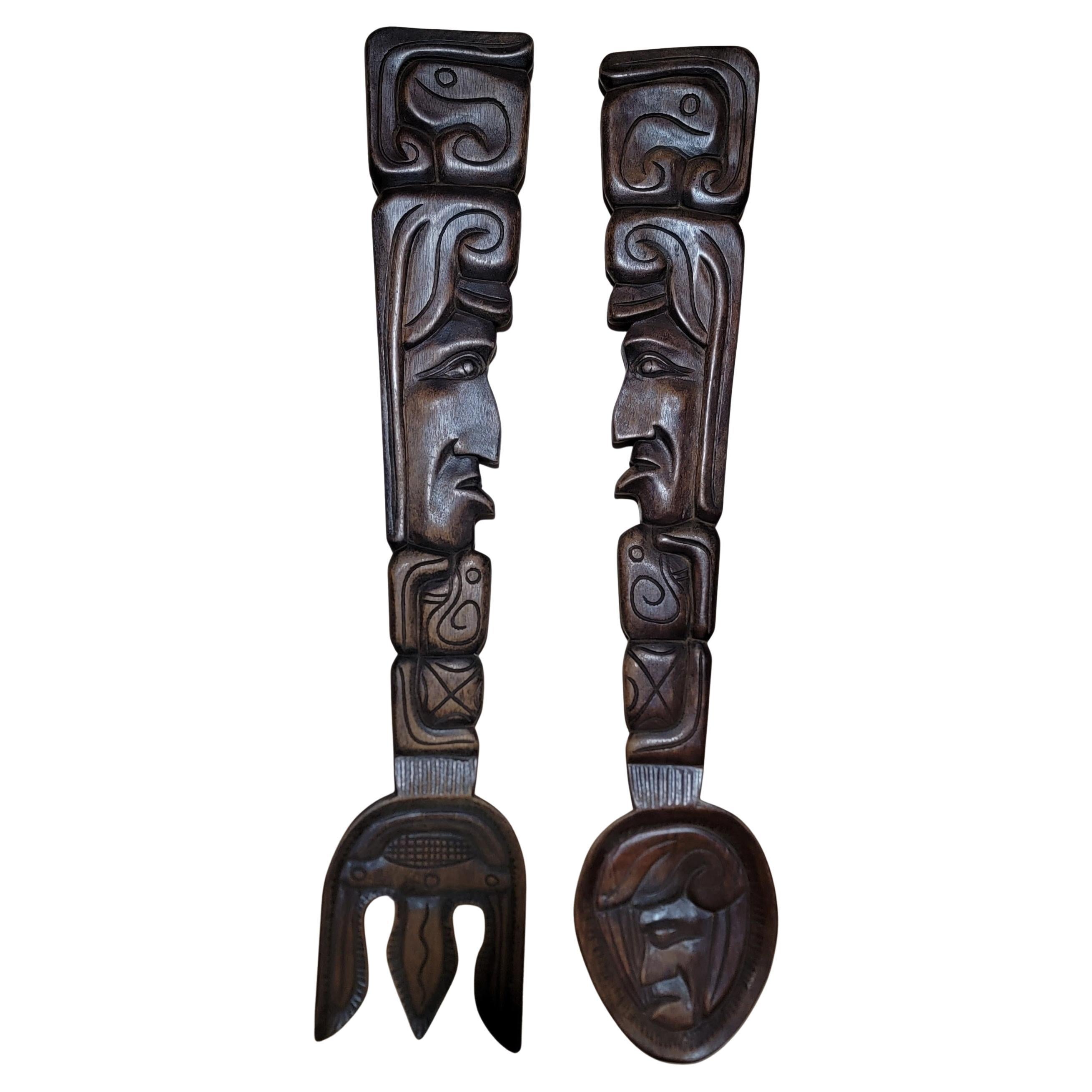 Hand Carved Wood Spoon & Fork