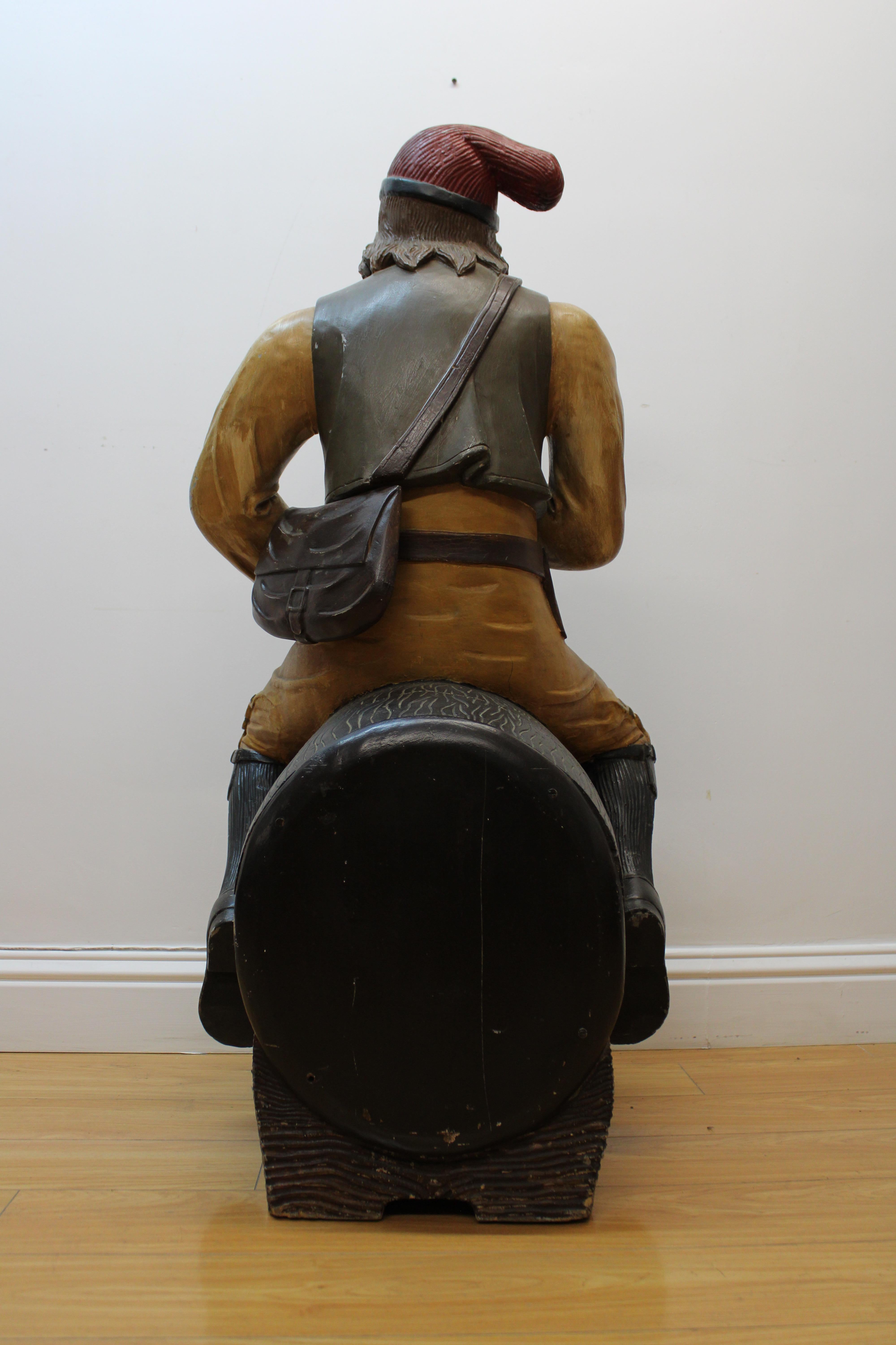 19th Century Folk Art Carved Sailor on Wine Barrel For Sale