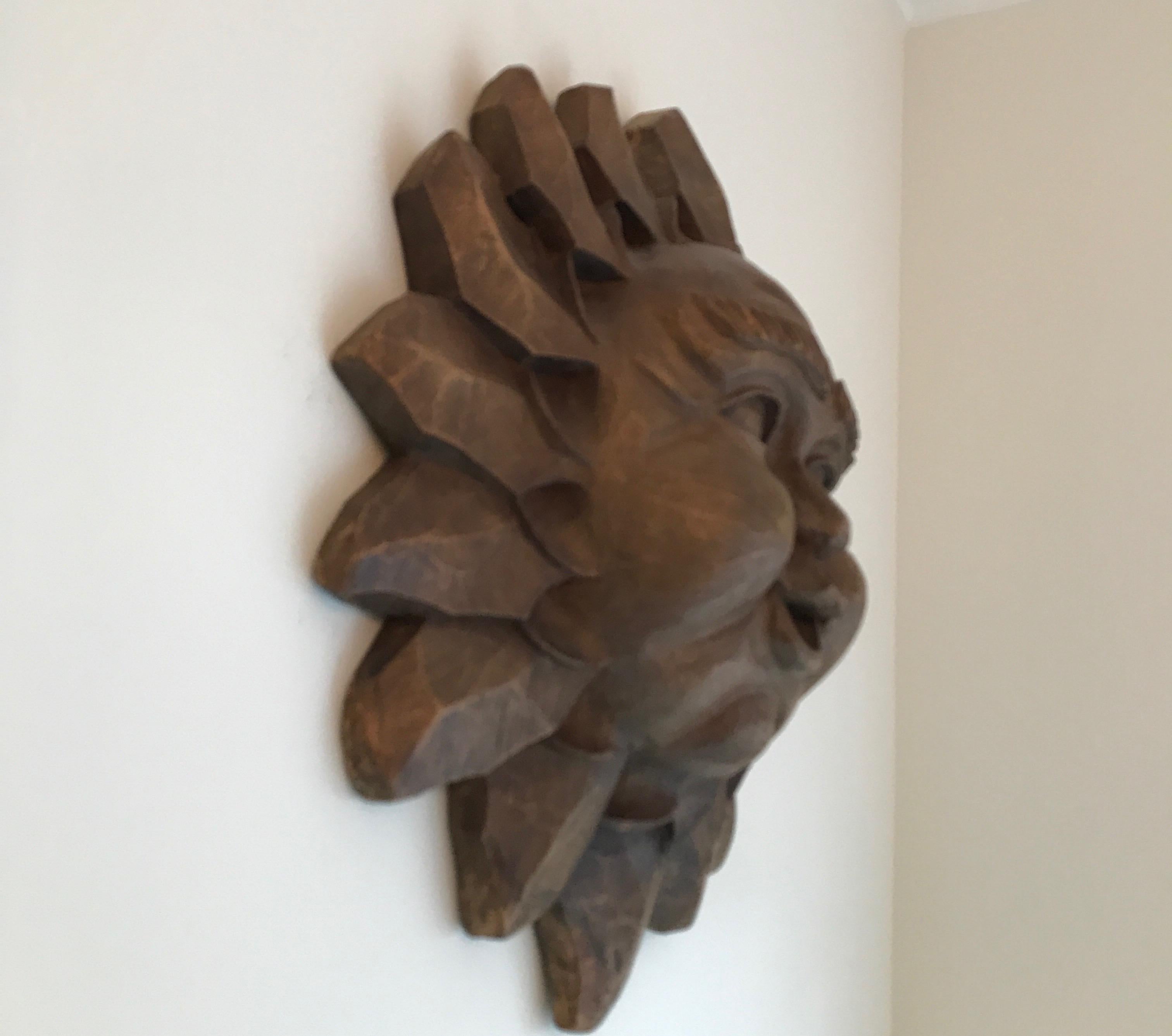 Hand Carved Wood Sun Sculpture 4