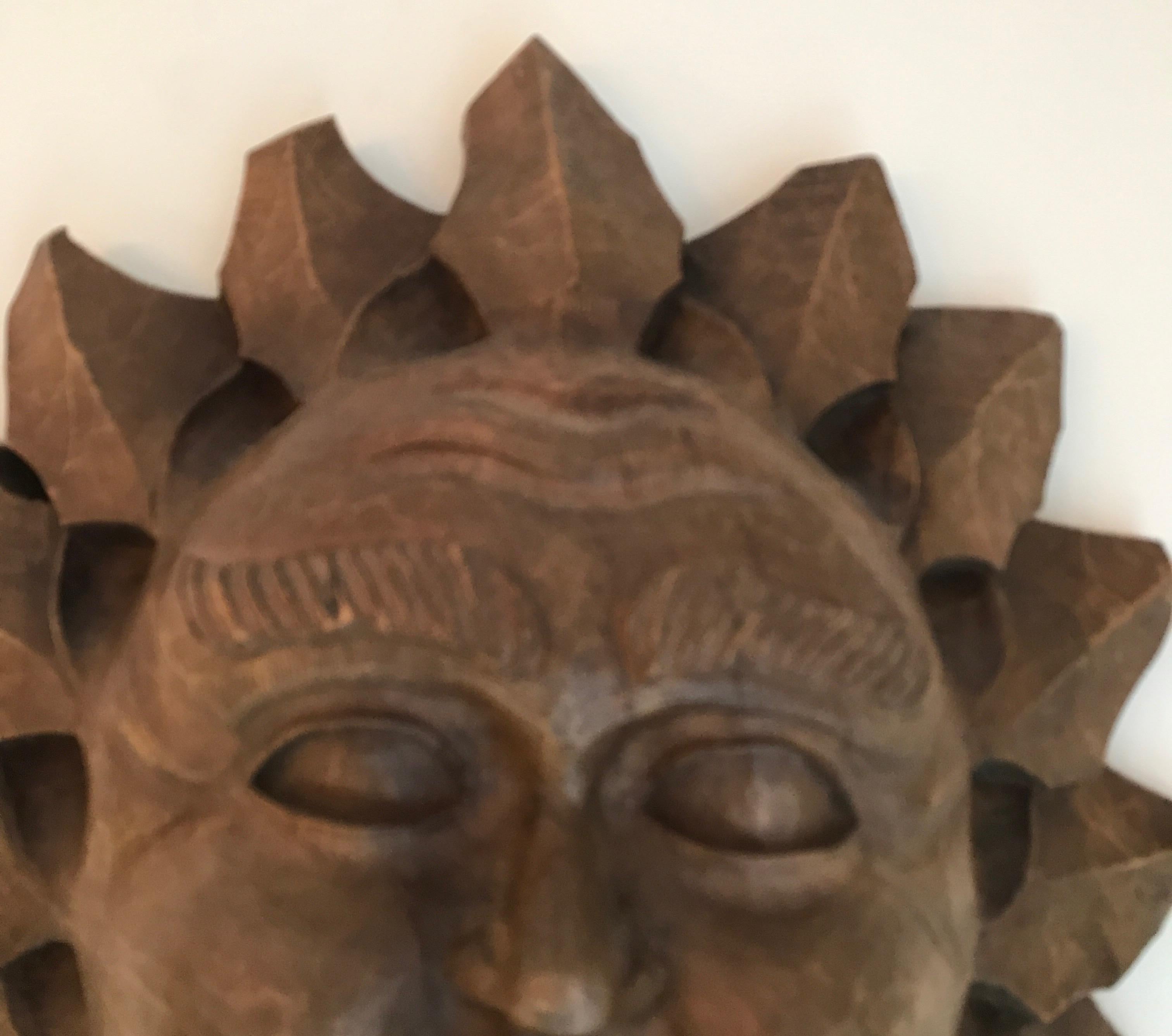 Hand Carved Wood Sun Sculpture In Good Condition In West Palm Beach, FL