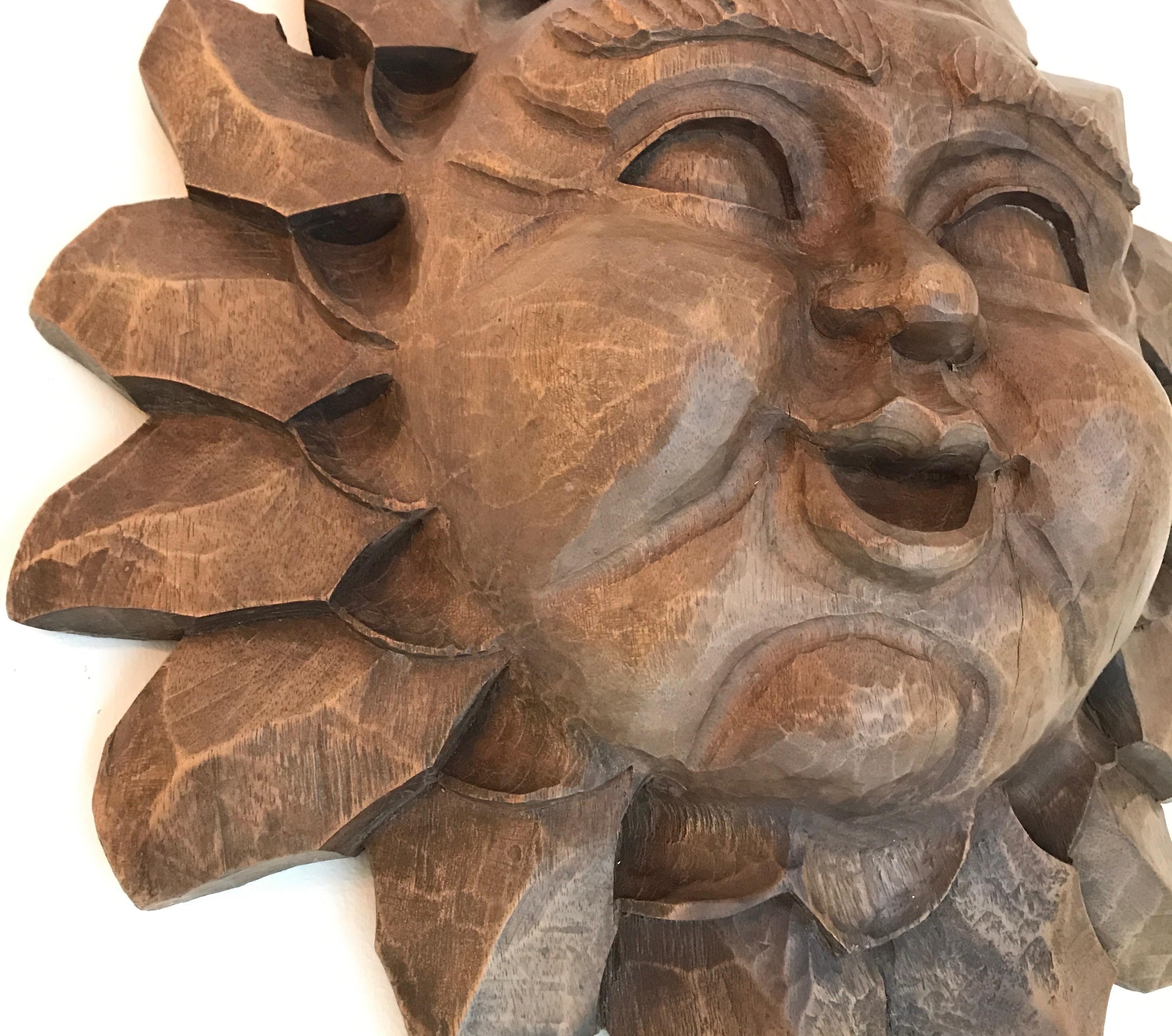 Hand Carved Wood Sun Sculpture 1
