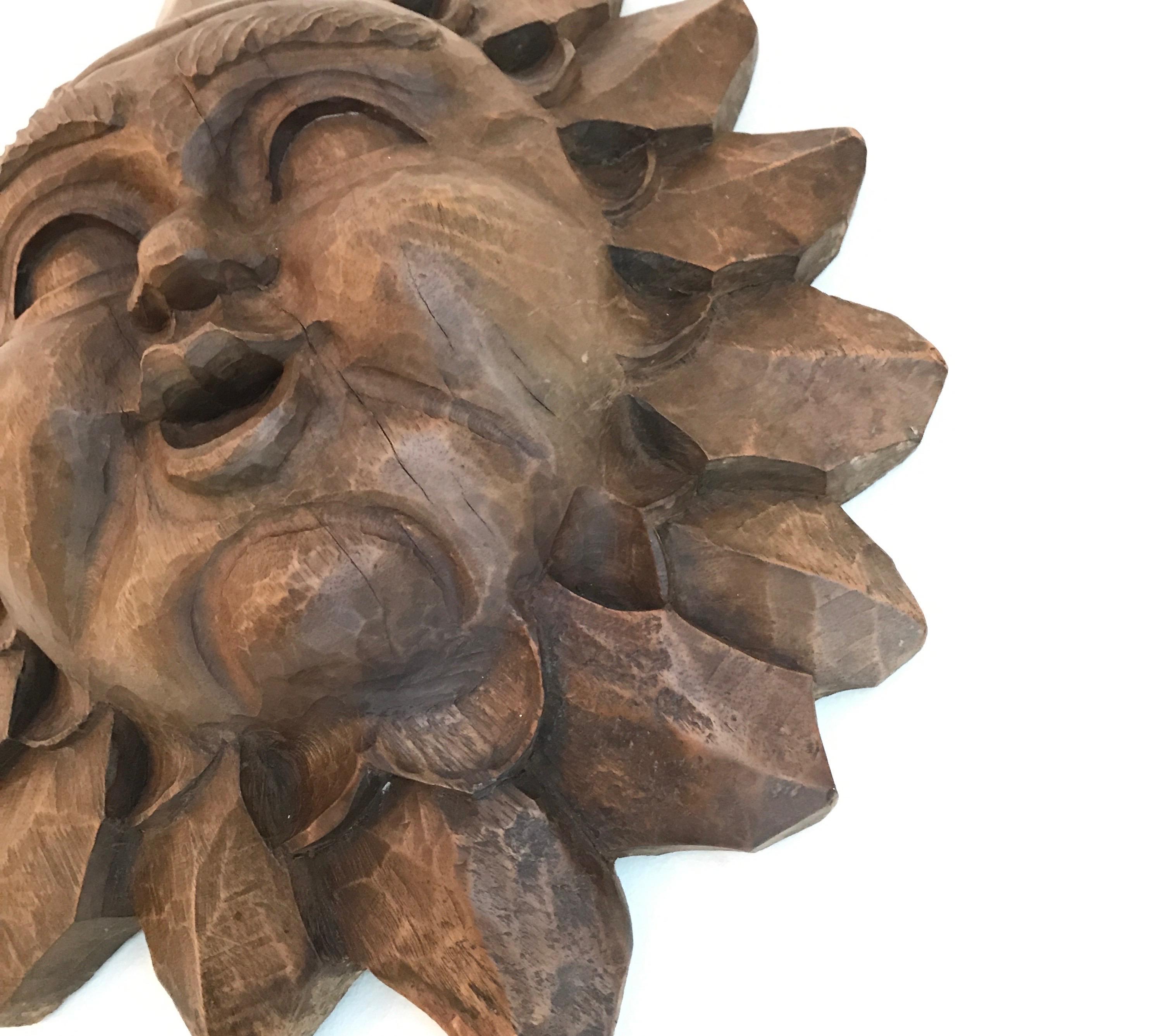 Hand Carved Wood Sun Sculpture 2