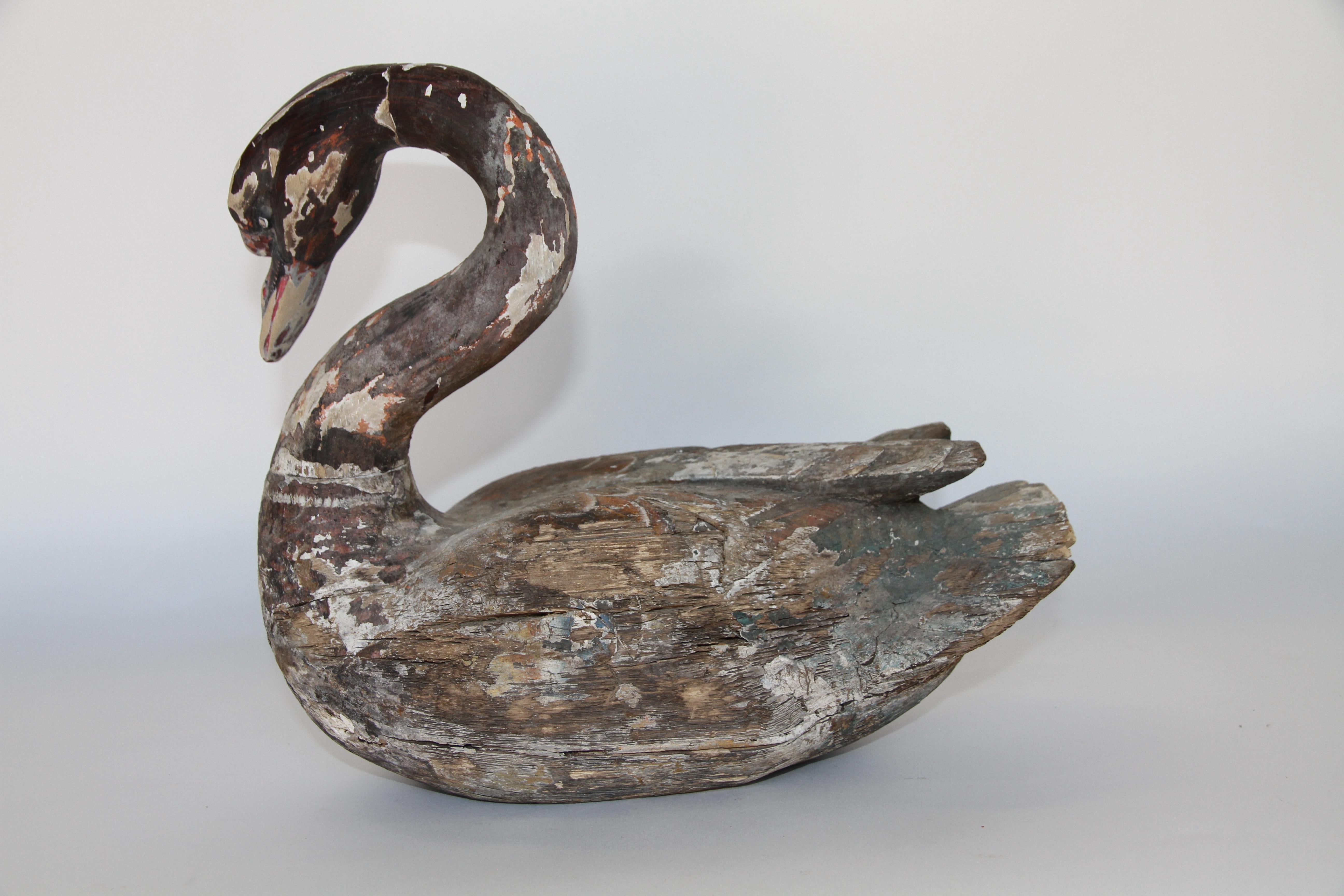 Paint Hand-Carved Wood Swan from France