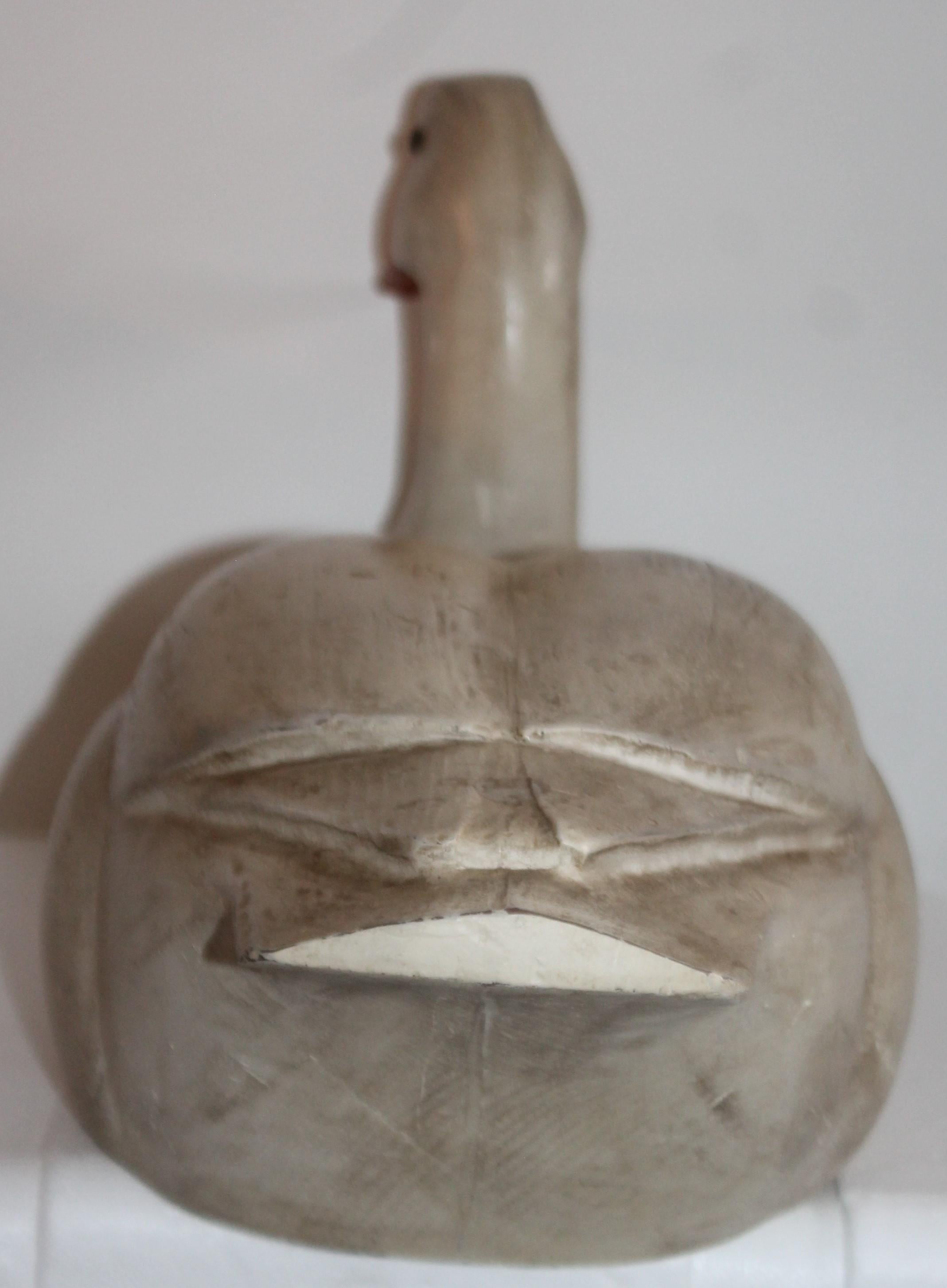 American Hand Carved Wood Swan Signed and Dated