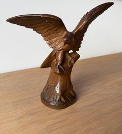 Hand Carved Wood Swiss Black Forest Eagle Sculpture Label P. Maeder, Lucerne