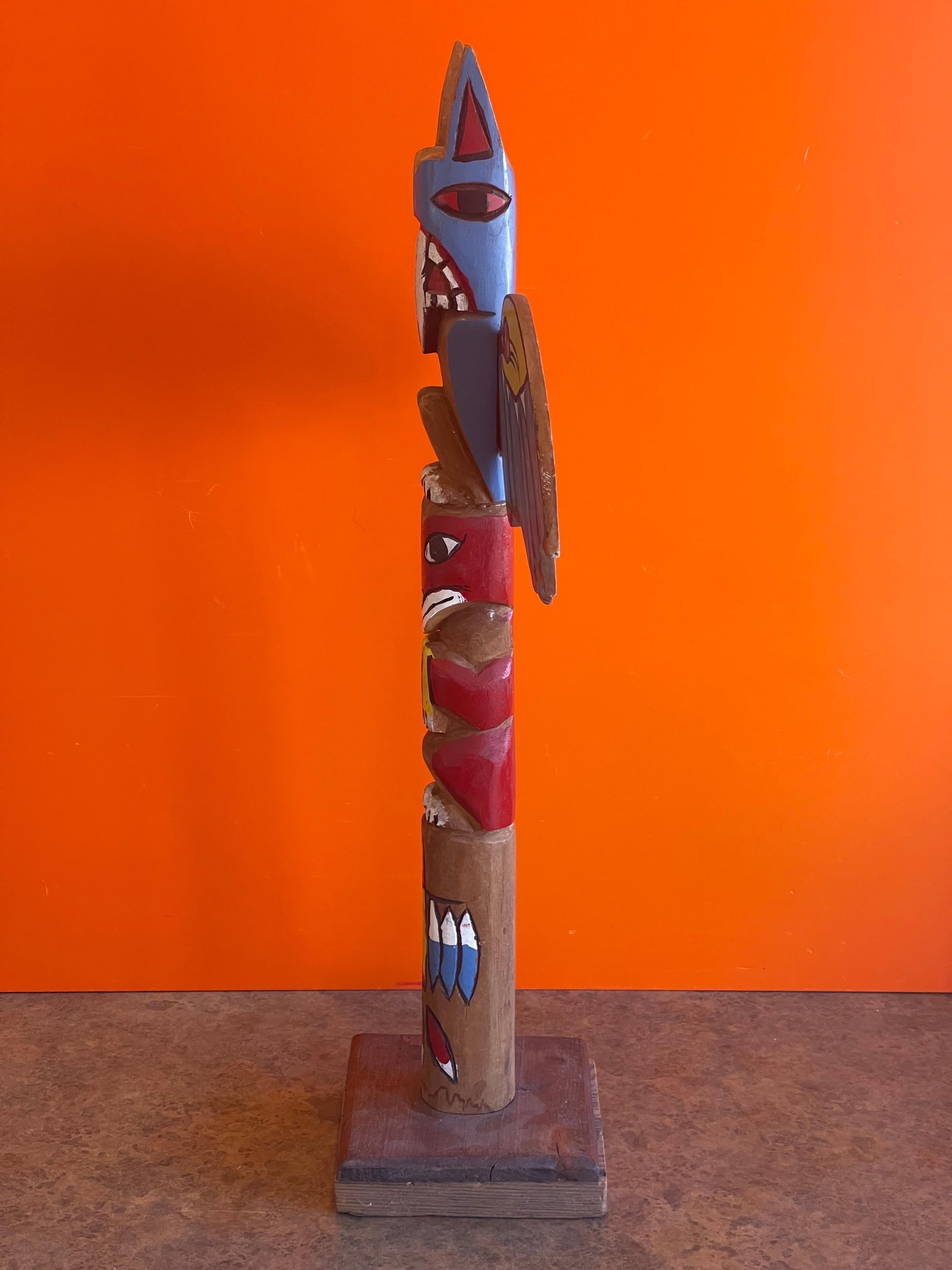 20th Century Hand Carved Wood Totem Pole For Sale