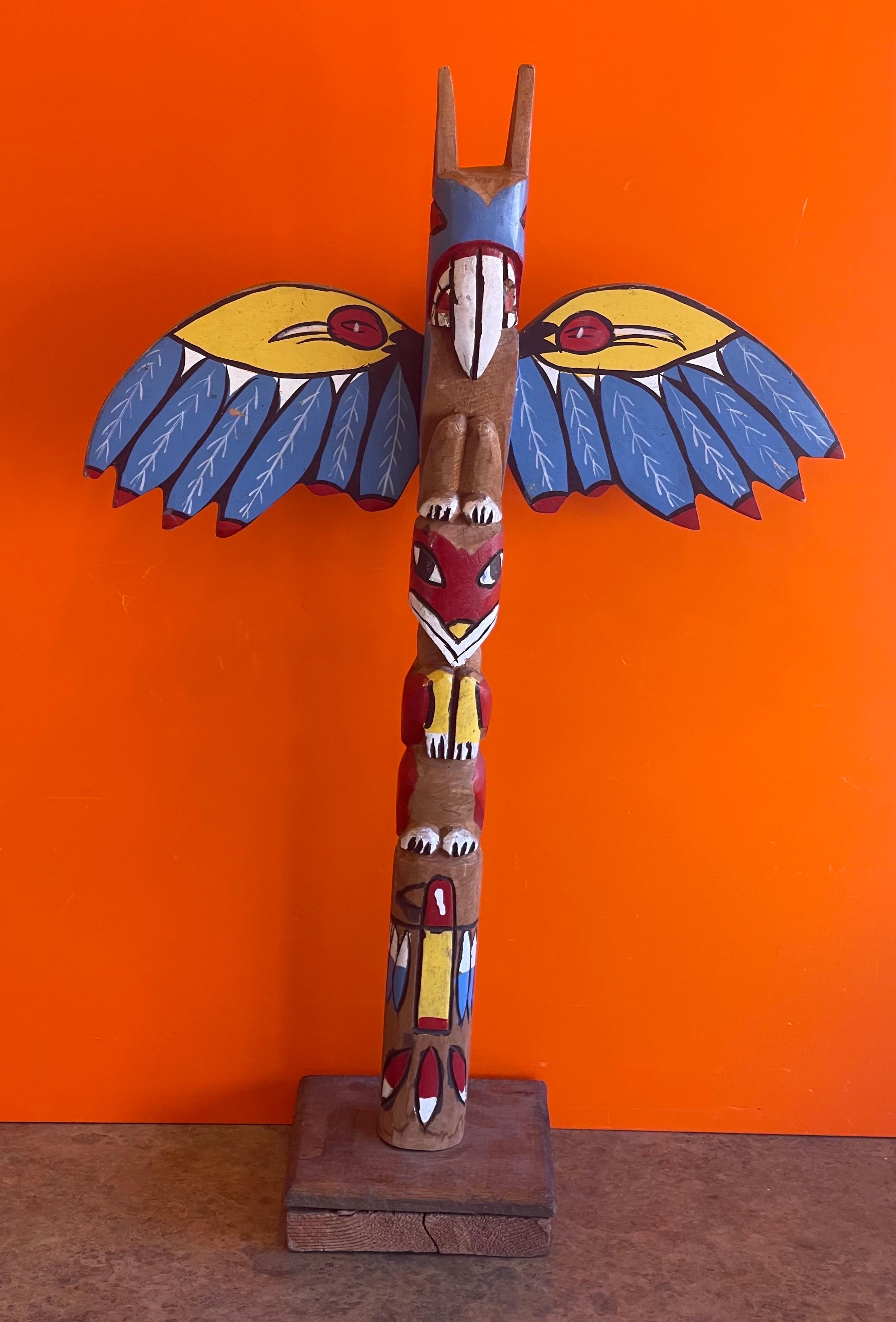 Native American Hand Carved Wood Totem Pole For Sale