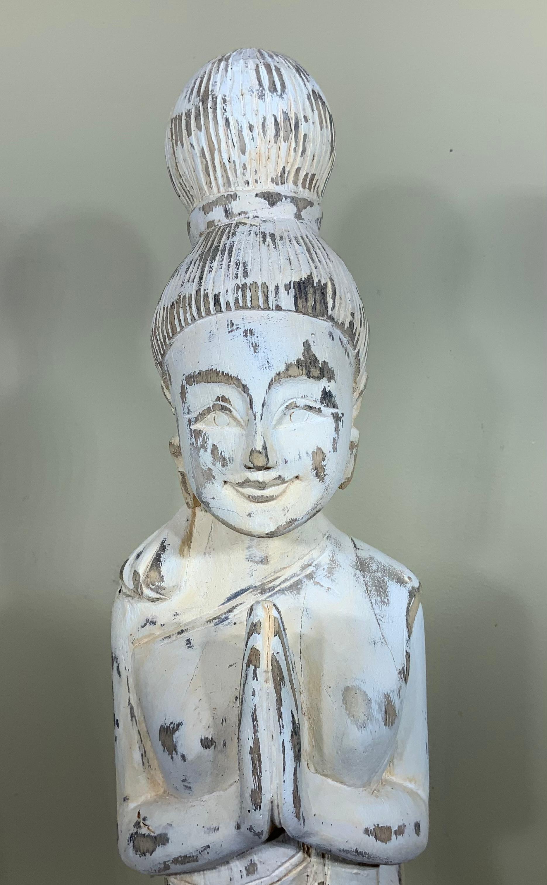 Hand Carved Wood Vintage Quan Yin Statue 8