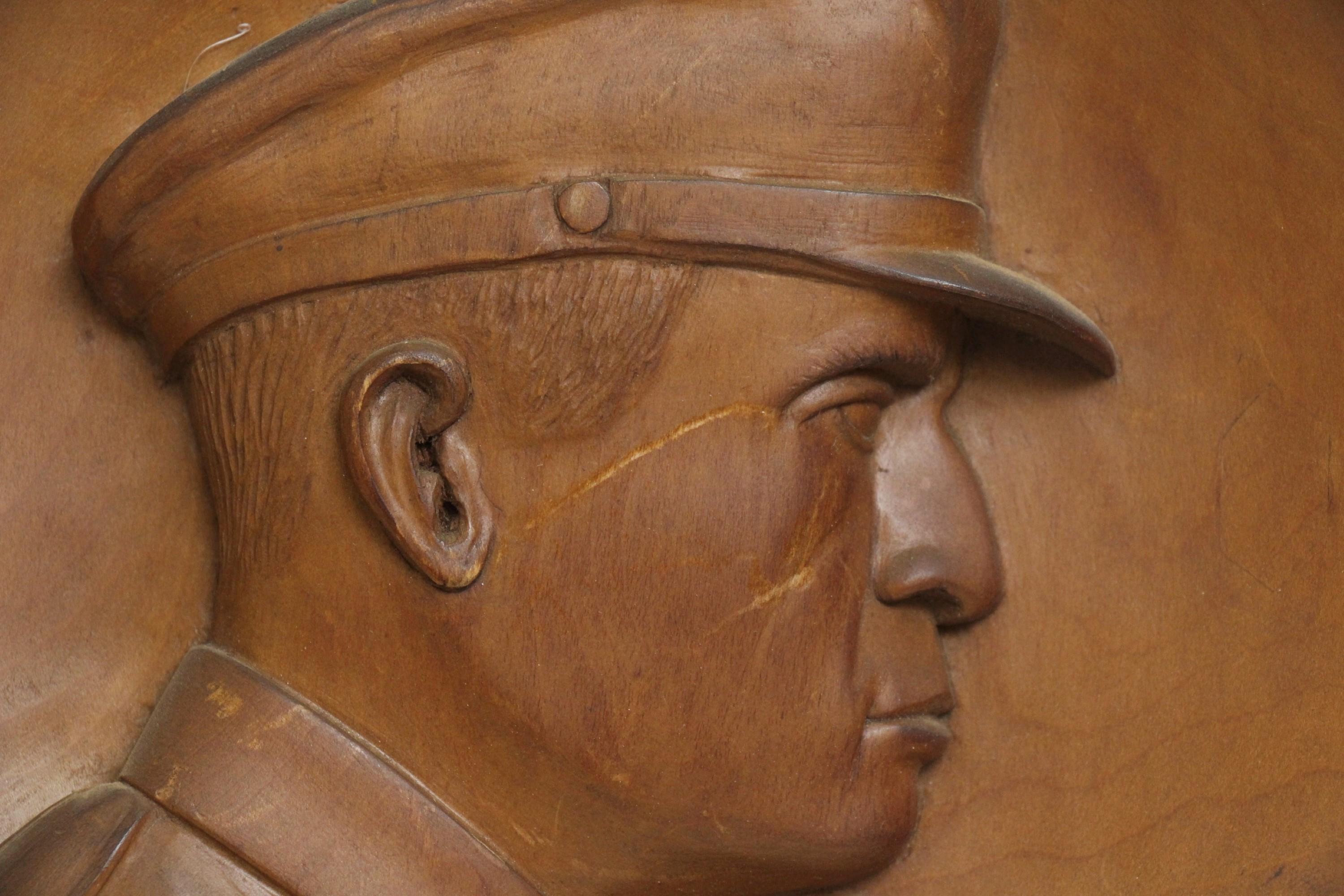 Hand-Carved Hand Carved Wood Wall Plaque of General MacArthur For Sale