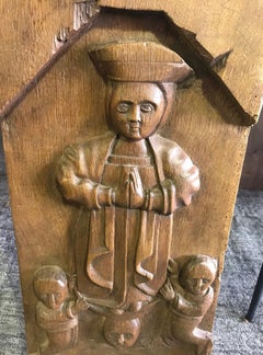 Hand Carved Wood Wall Relief Plaque Panel Religious Figures, 18th-19th Century