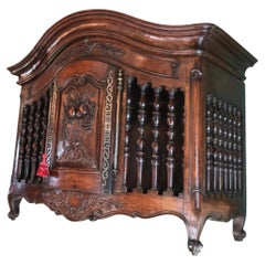 Antique Hand Carved Wood Walnut Panettiere Cupboard Wall mount Cabinet Rustic Bread Box