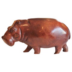 Hand Carved Wooden African Hippopotamus Sculpture