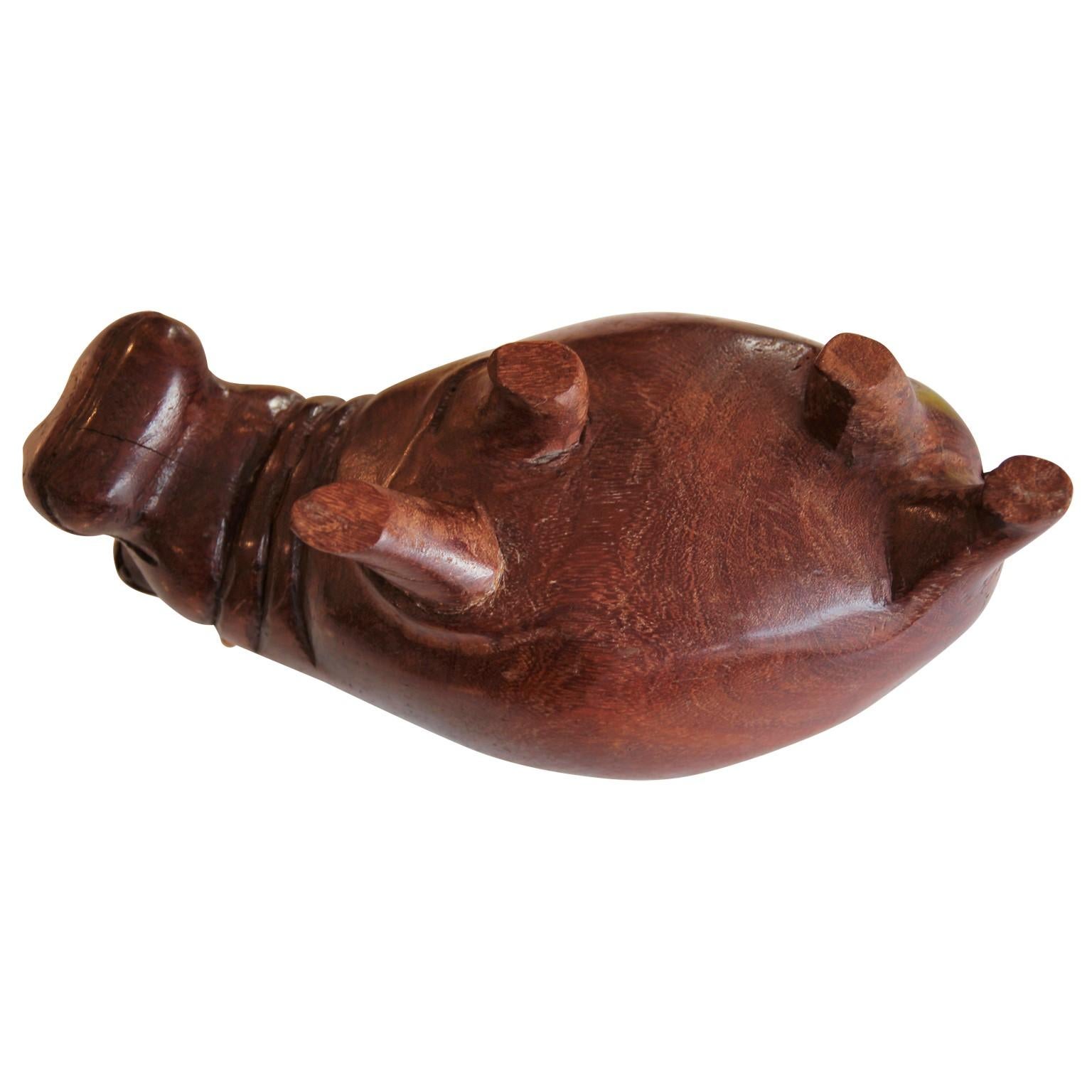 Folk Art Hand Carved Wooden African Hippopotamus Sculpture