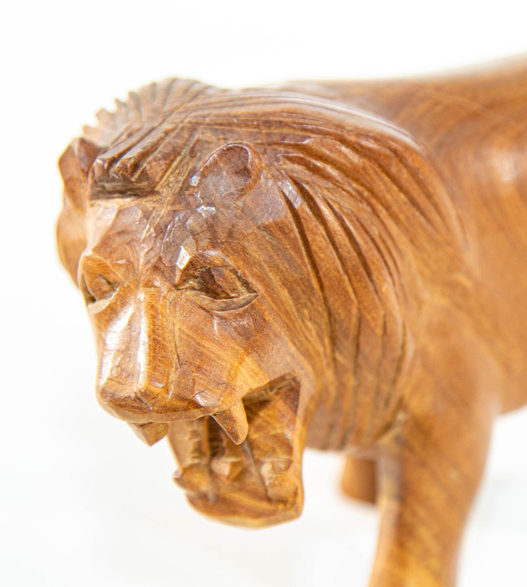 Hand Carved Wooden African Lion Figurine Kenya, 1970s 3