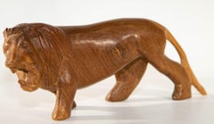 Hand Carved Wooden African Lion Figurine Kenya, 1970s