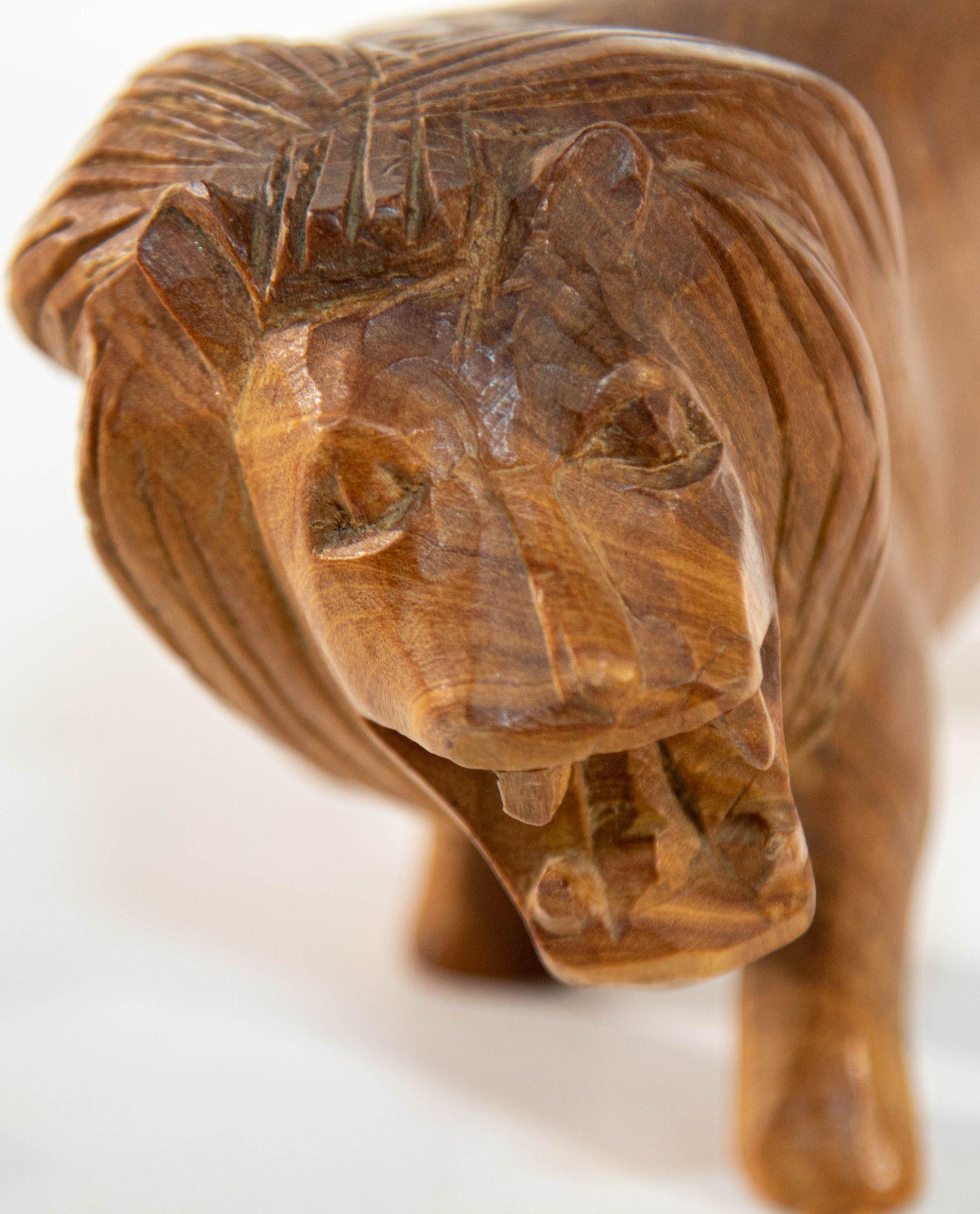 Hand Carved Wooden African Lion Figurine Kenya, 1970s 2