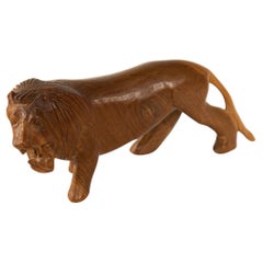 Vintage Hand Carved Wooden African Lion Figurine Kenya, 1970s