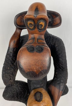 Hand-Carved Wooden African Monkey Sculpture