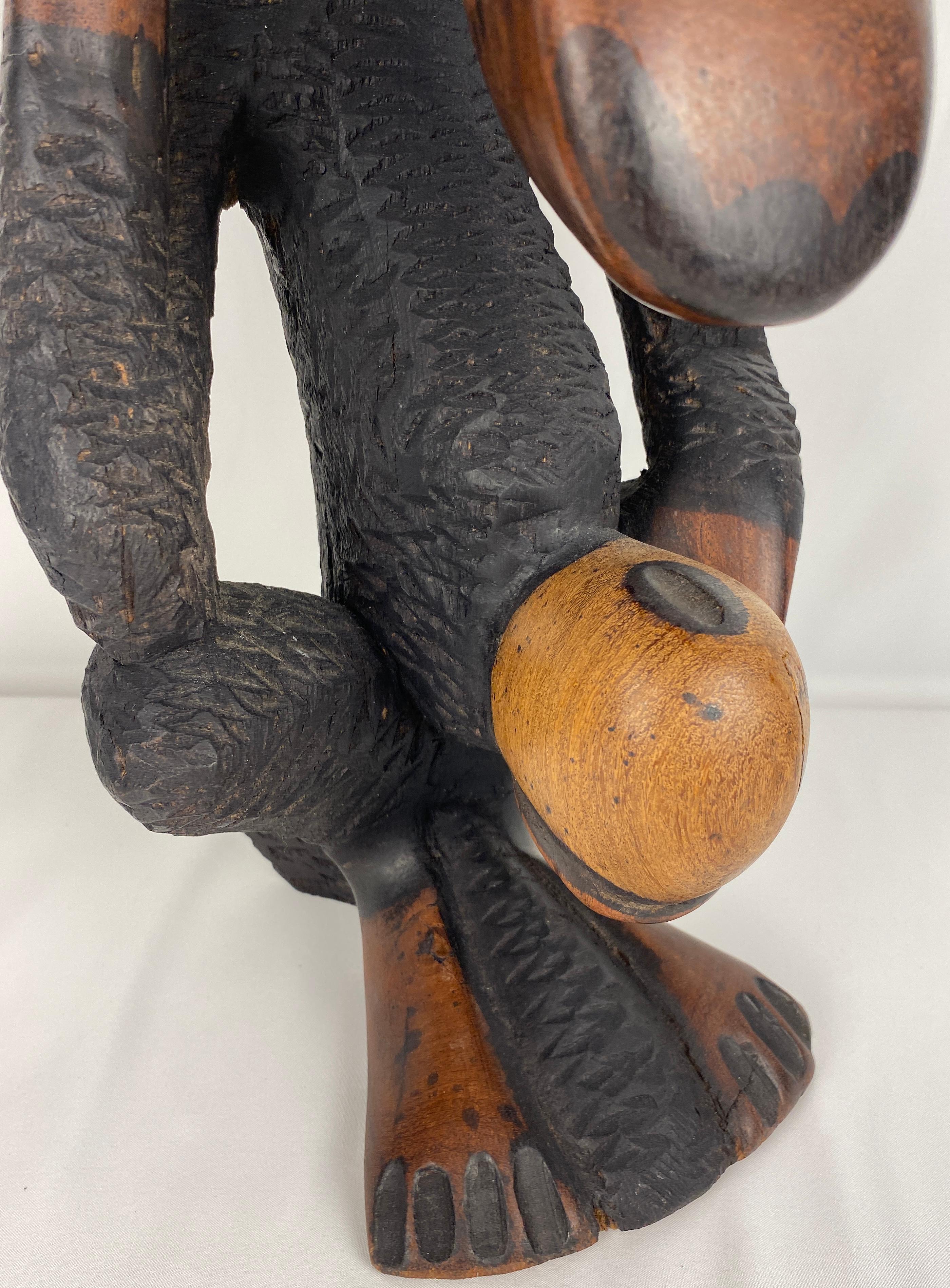 Senegalese Hand-Carved Wooden African Monkey Sculpture For Sale