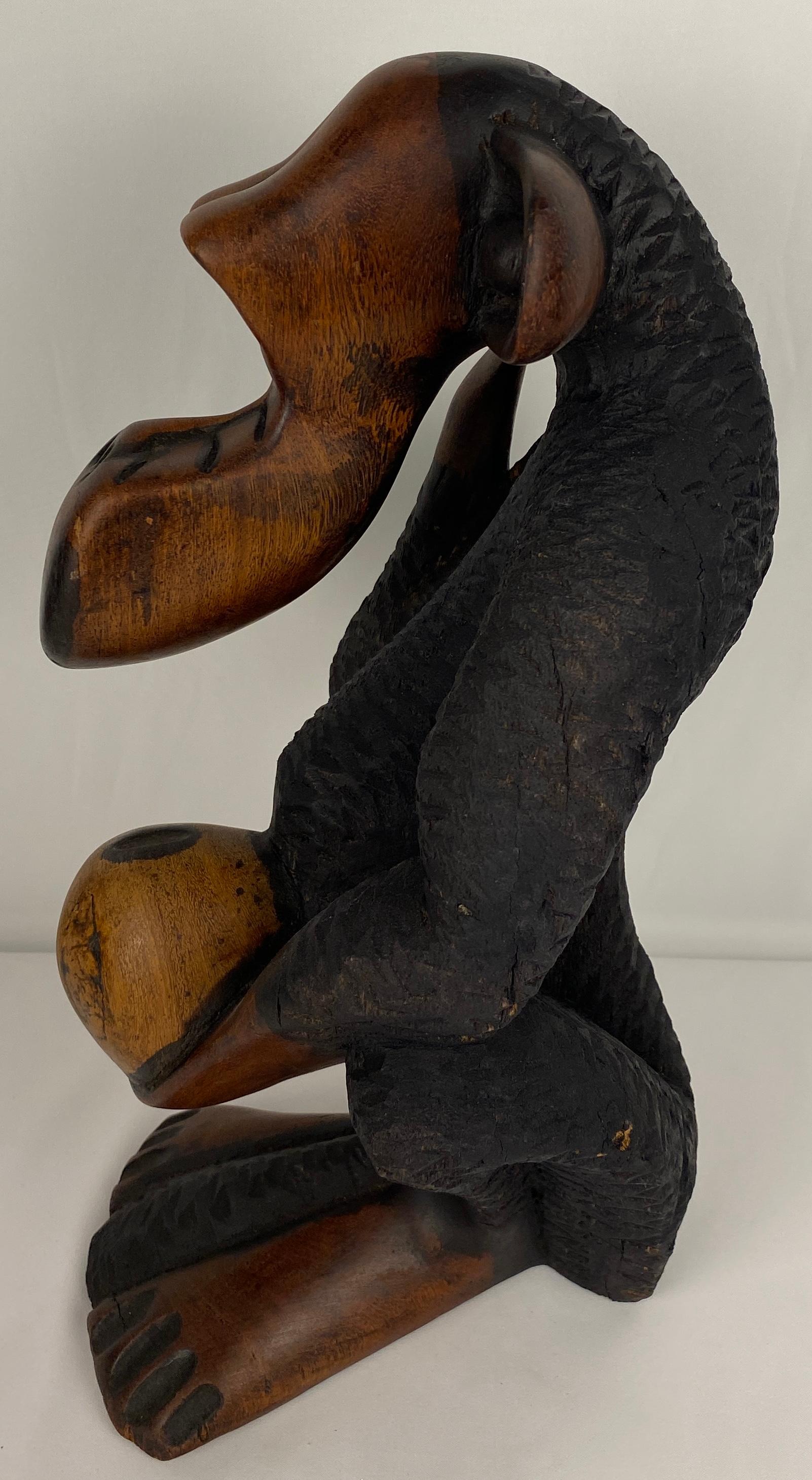 20th Century Hand-Carved Wooden African Monkey Sculpture For Sale