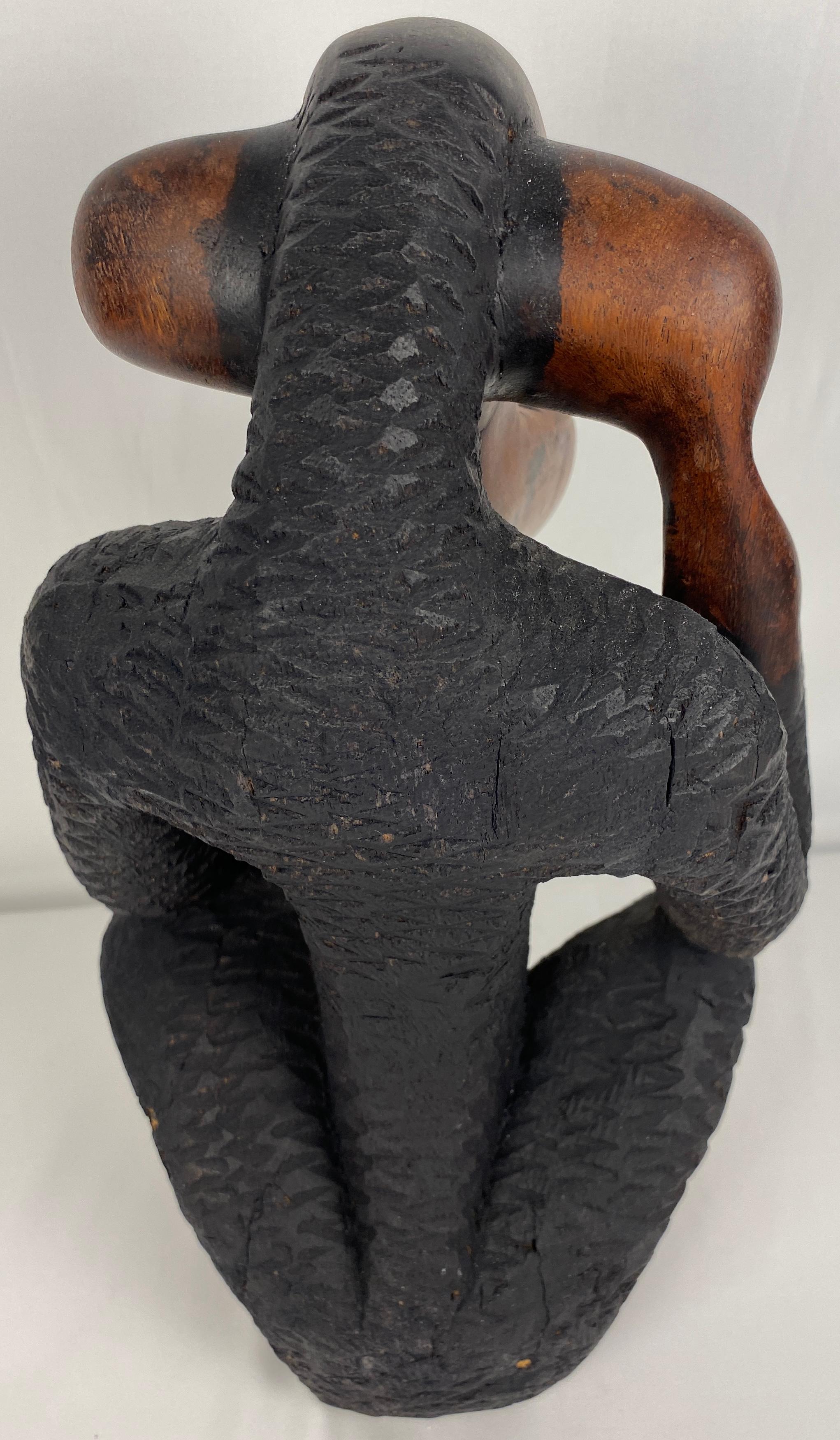 Mahogany Hand-Carved Wooden African Monkey Sculpture For Sale