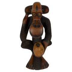 Hand-Carved Wooden African Monkey Sculpture