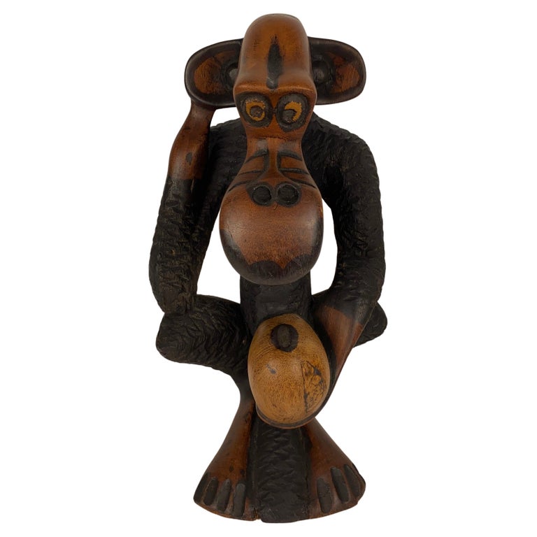 HandCarved Wooden African Monkey Sculpture For Sale at 1stDibs