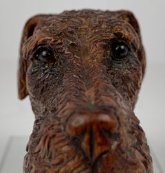 Airedale Terrier with Glass Eyes- Hand Carved Cane Topper