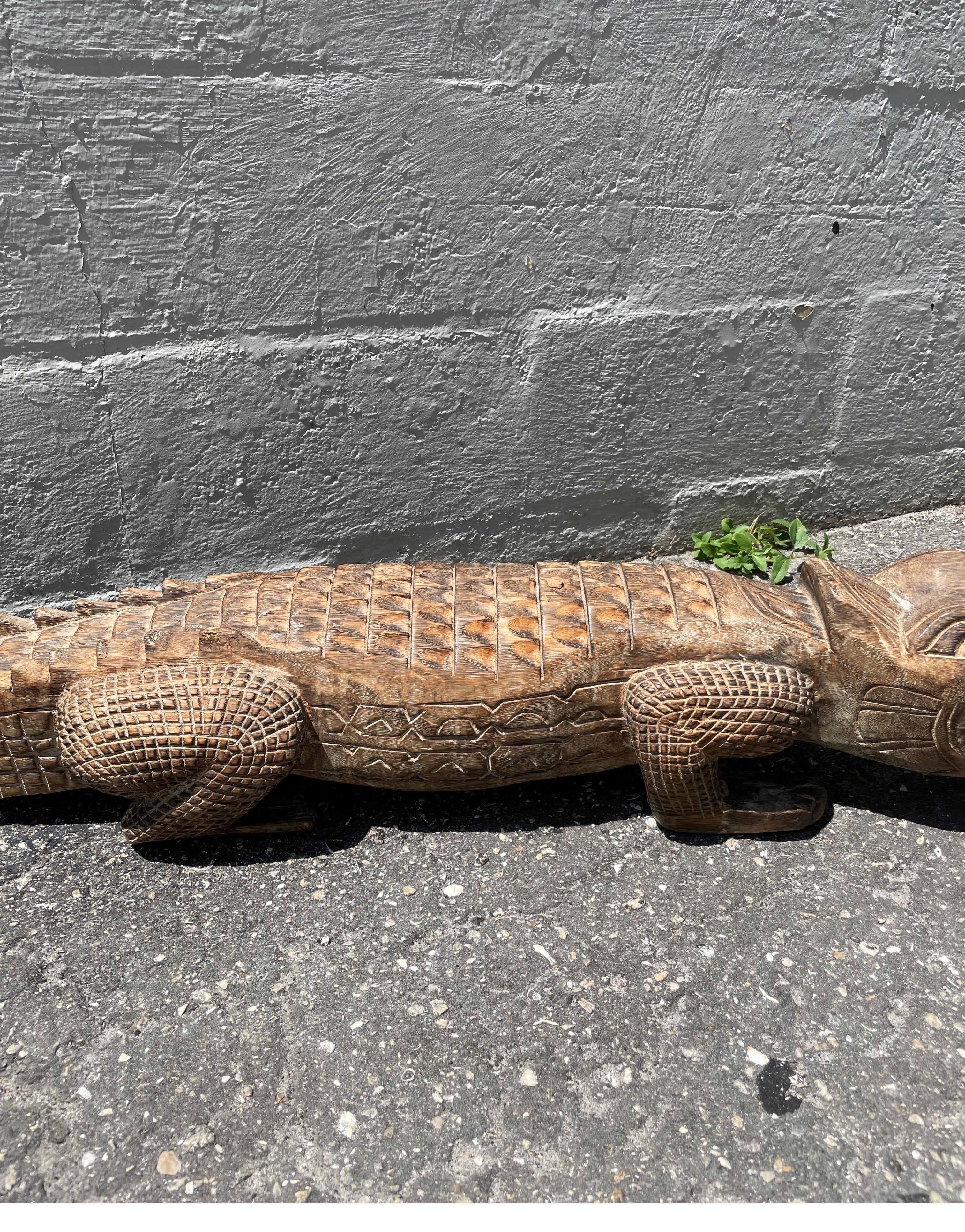 carved wood alligator table