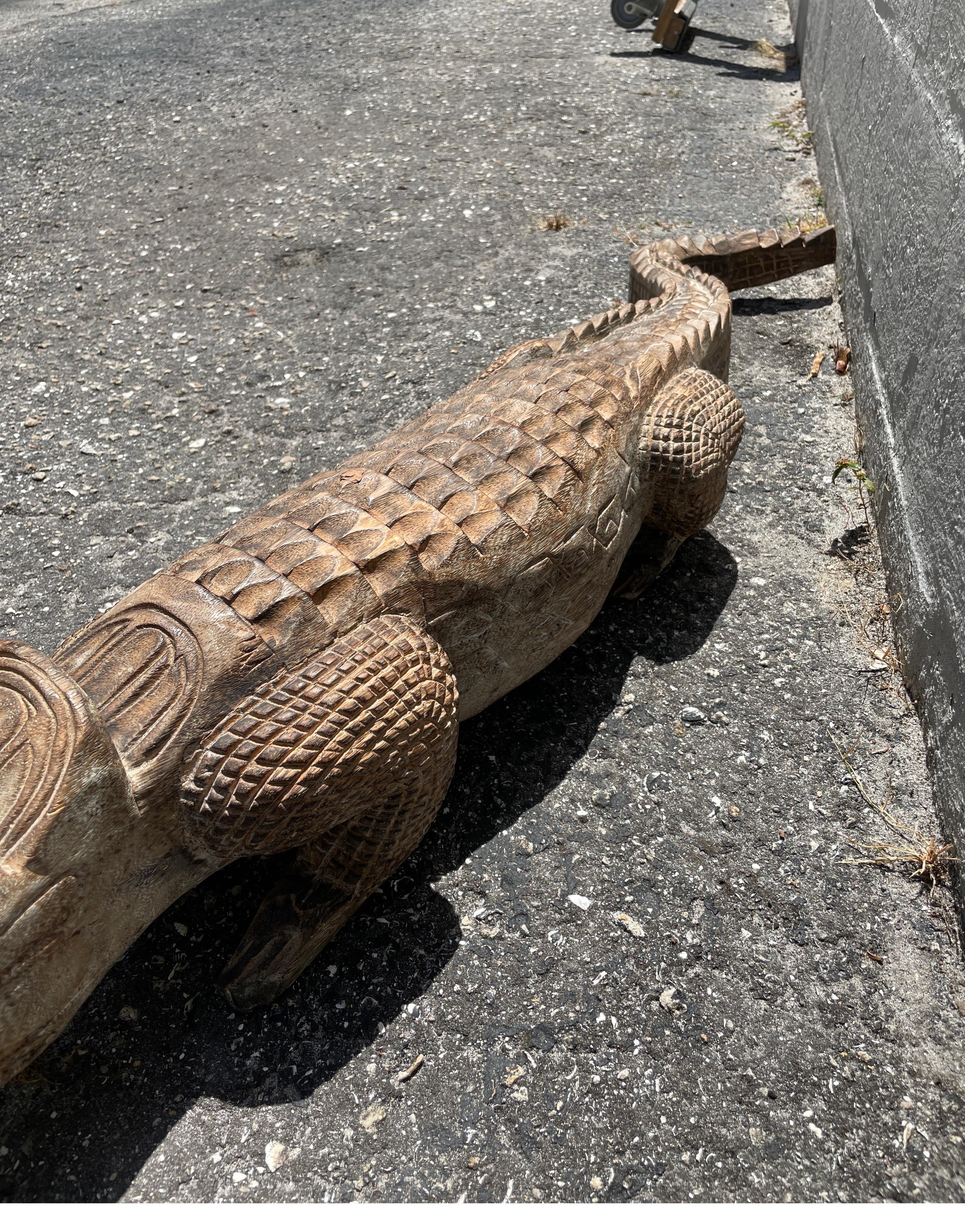 Hand Carved Wooden Alligator In Good Condition In West Palm Beach, FL