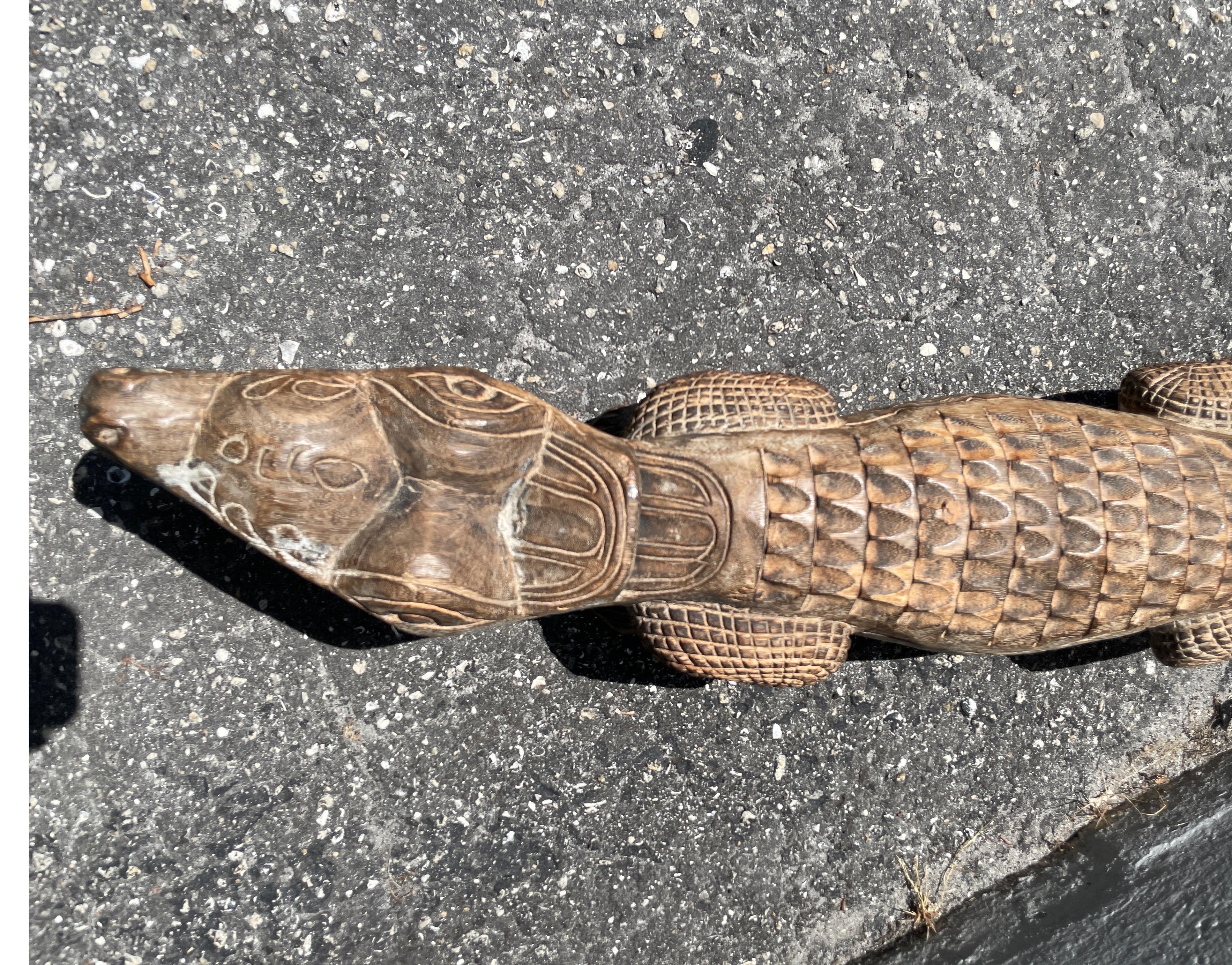 20th Century Hand Carved Wooden Alligator
