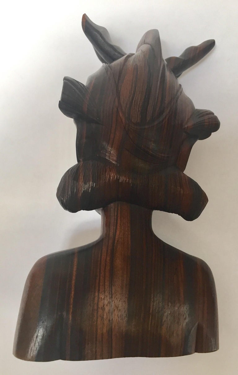 Hand Carved Wooden Balinese Busts Bookends For Sale 3