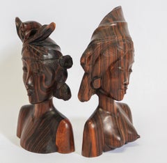 Hand Carved Wooden Balinese Busts Bookends