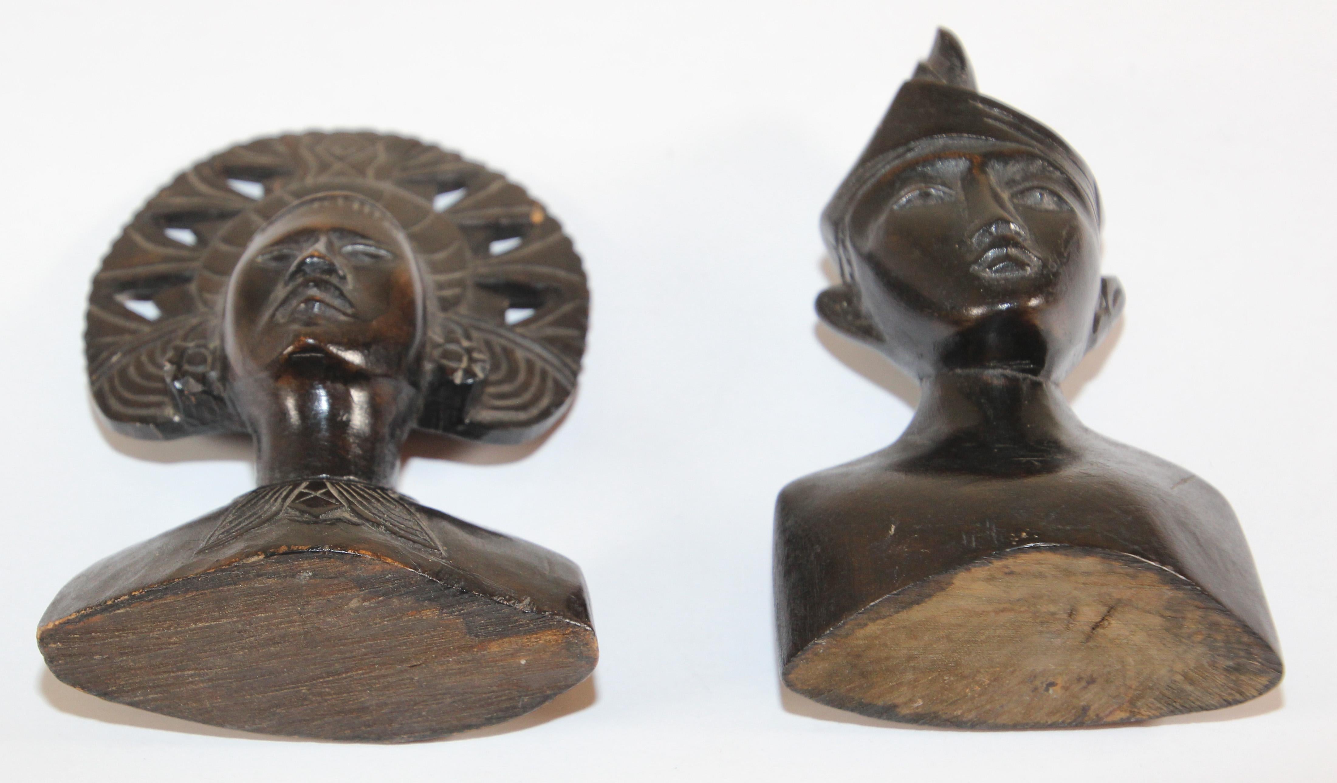Hand Carved Wooden Balinese Busts Sculptures For Sale 7