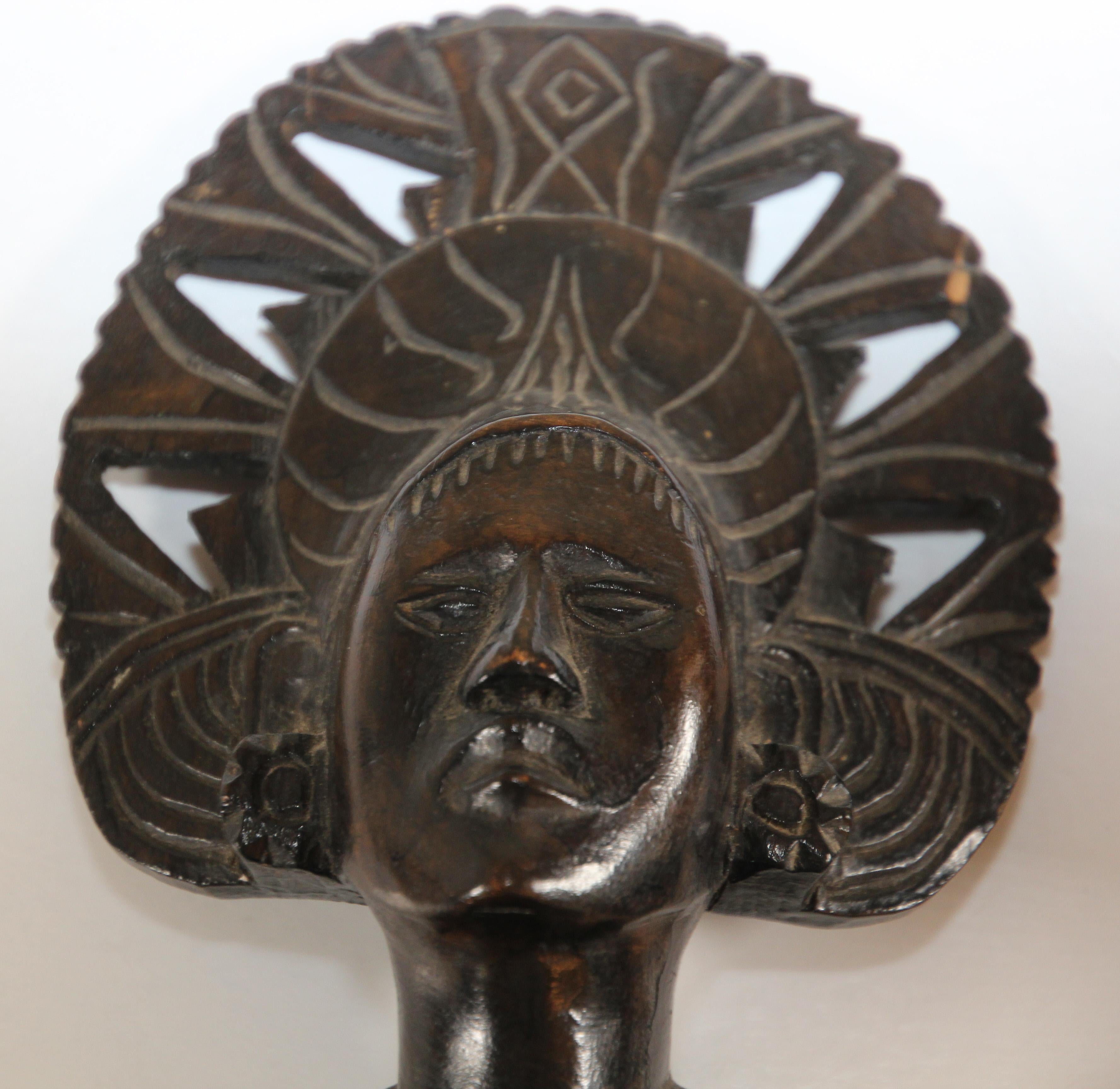 Hand-Carved Hand Carved Wooden Balinese Busts Sculptures For Sale