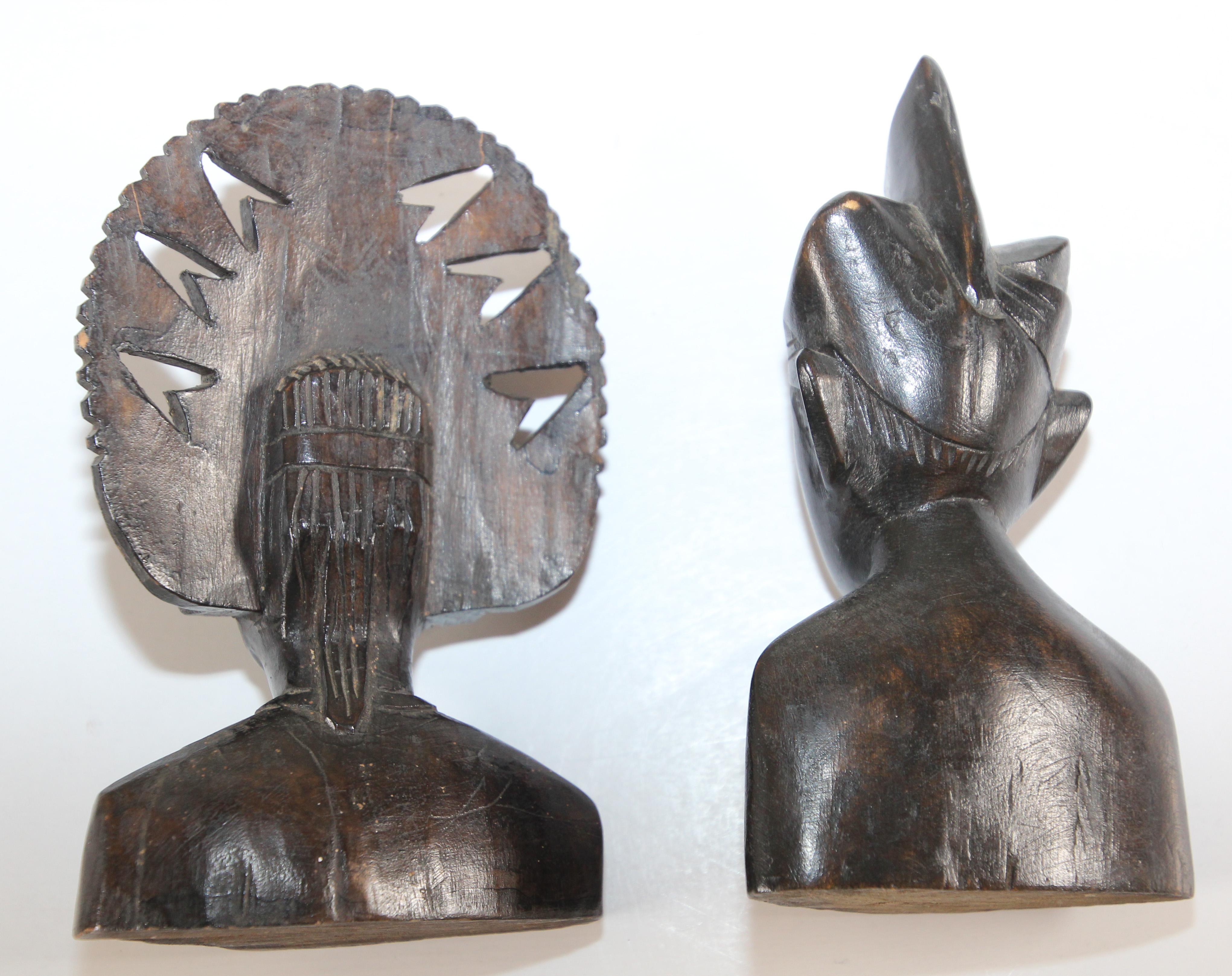 Hand Carved Wooden Balinese Busts Sculptures In Good Condition For Sale In North Hollywood, CA