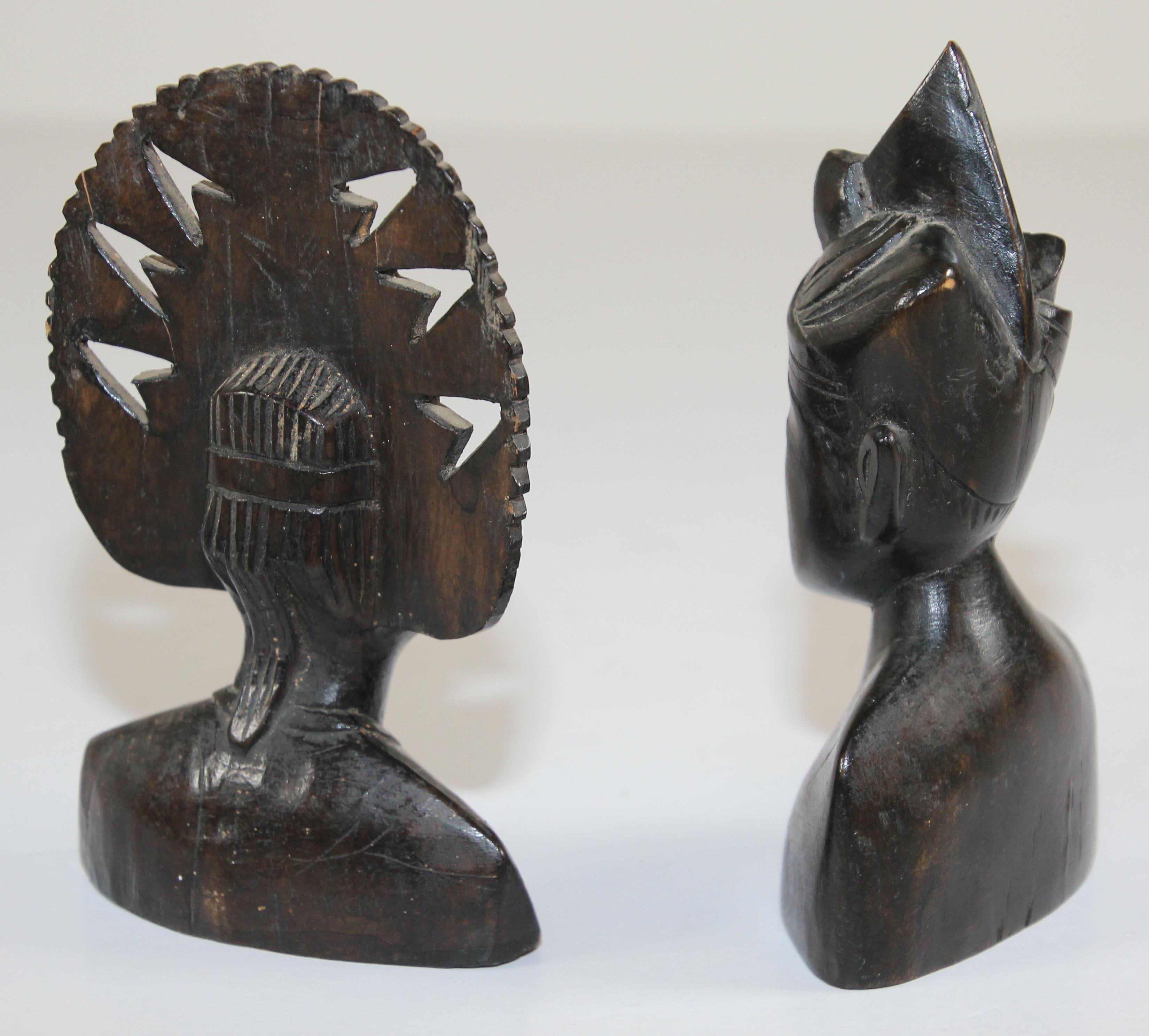20th Century Hand Carved Wooden Balinese Busts Sculptures For Sale