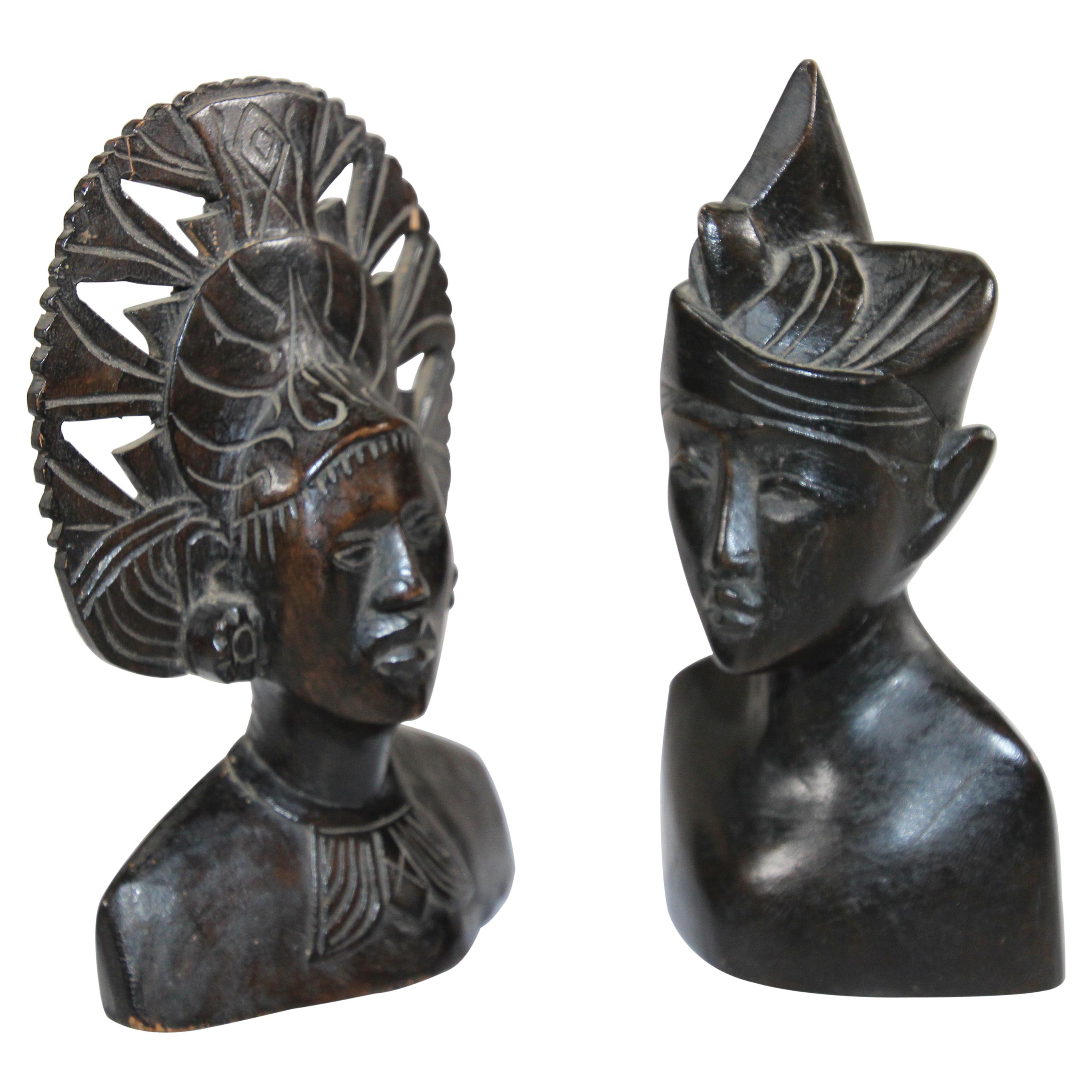 Hand Carved Wooden Balinese Busts Sculptures
