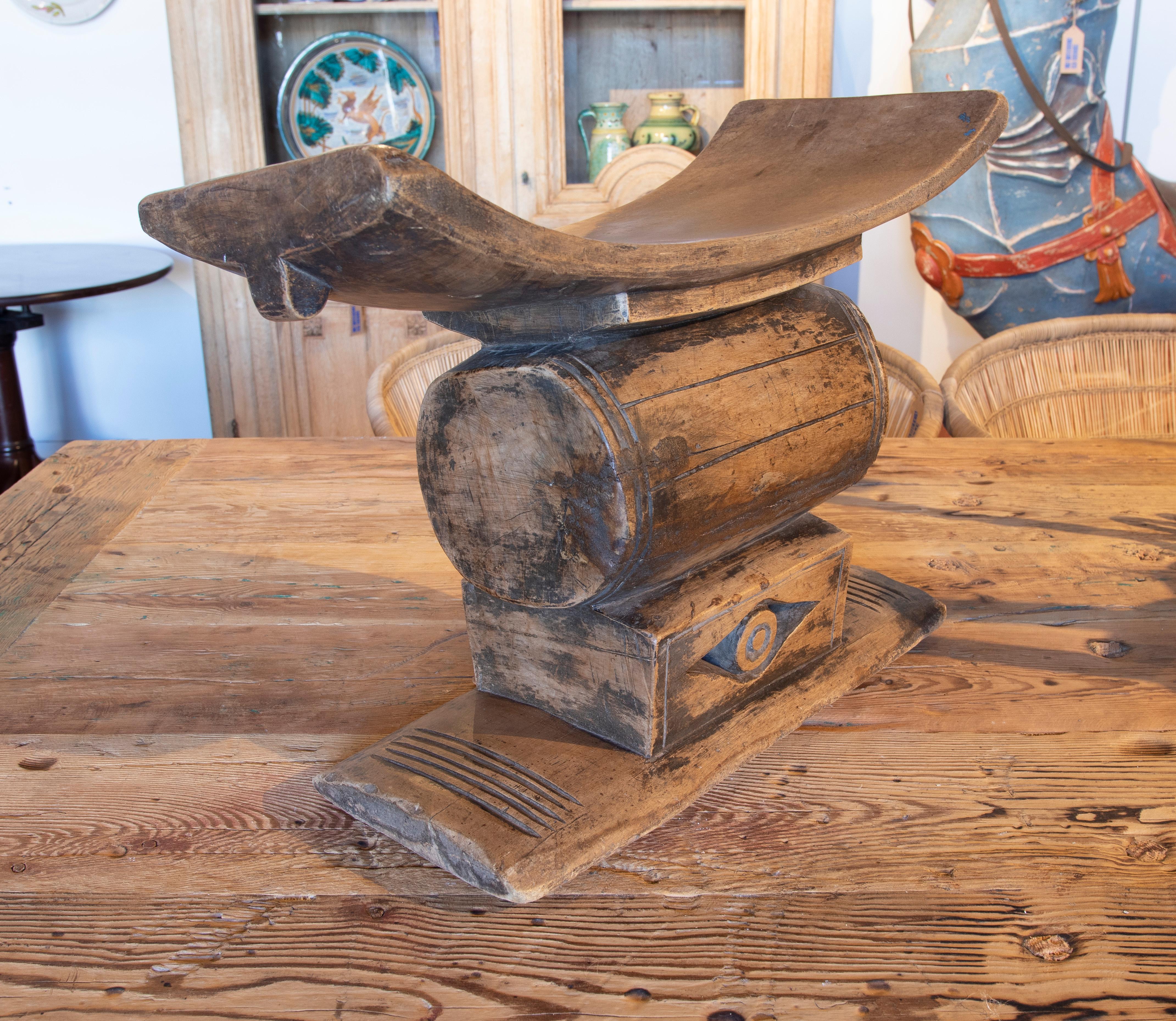 20th Century Hand-Carved Wooden Bench For Sale