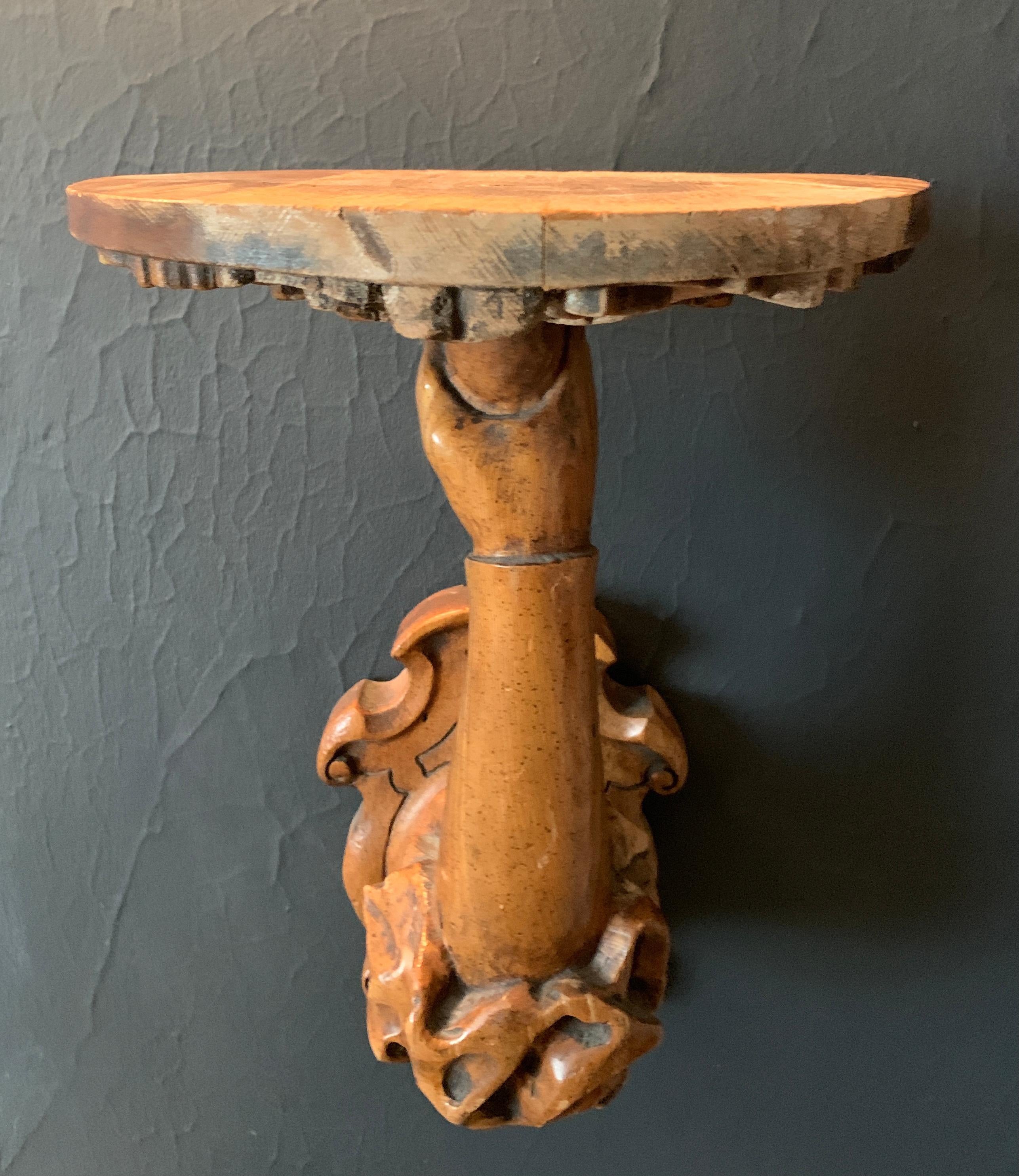 Hand Carved Wooden Bracket of a Hand Holding Shelf In Good Condition In Los Angeles, CA