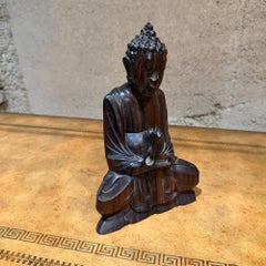 Hand-Carved Wooden Buddha Meditation Statue Folk Art
