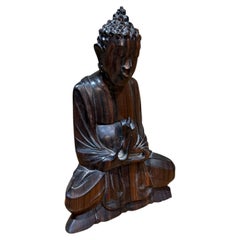 Hand-Carved Wooden Buddha Meditation Statue Folk Art