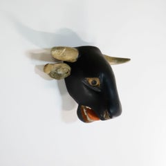 Hand-Carved Wooden Bull Head, circa 1970
