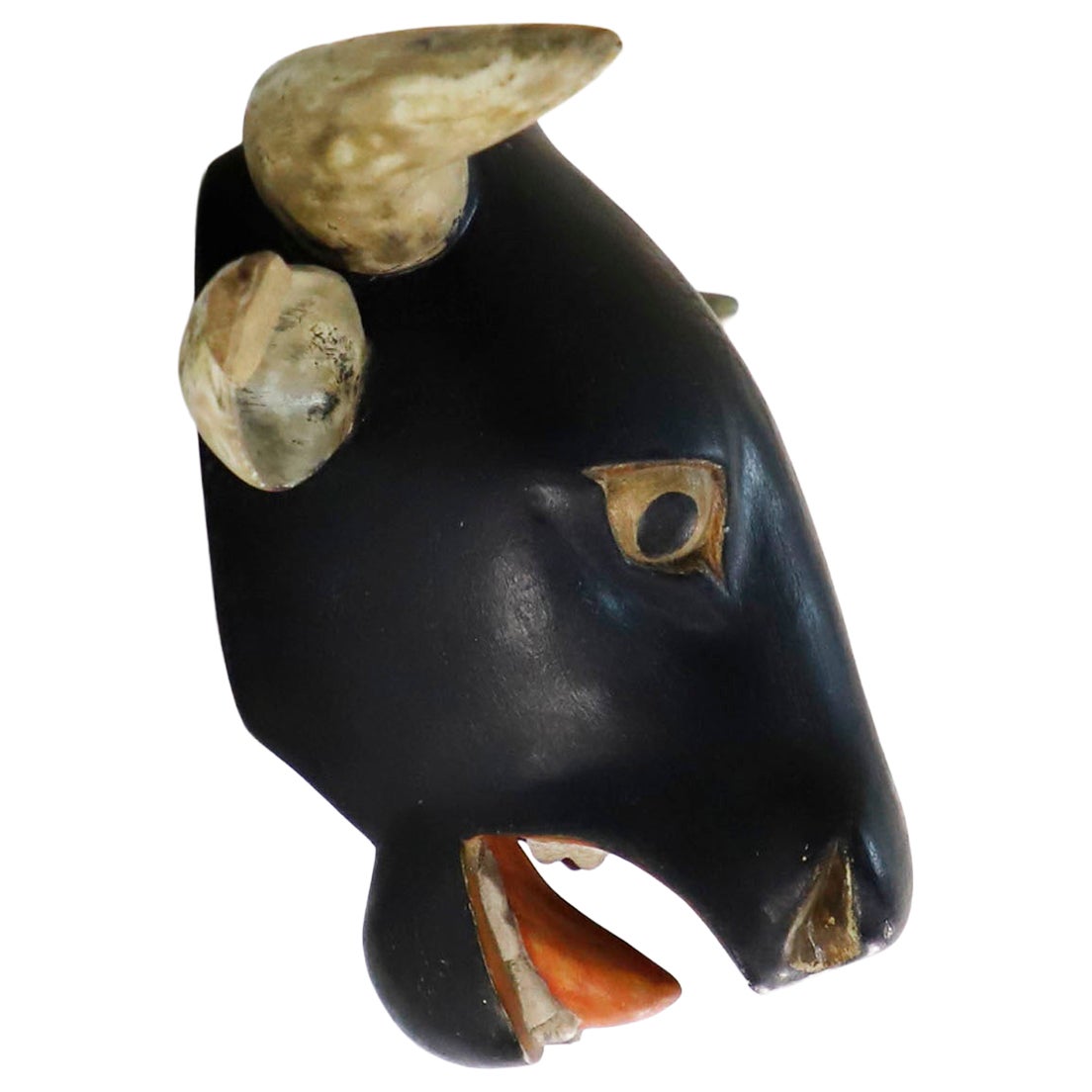 Hand-Carved Wooden Bull Head, circa 1970 For Sale