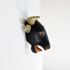 Hand-Carved Wooden Bull Head, circa 1970