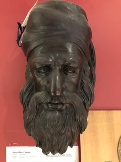 Hand Carved Wooden Bust of Bearded Man