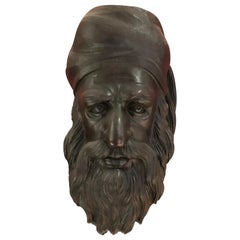 Hand Carved Wooden Bust of Bearded Man