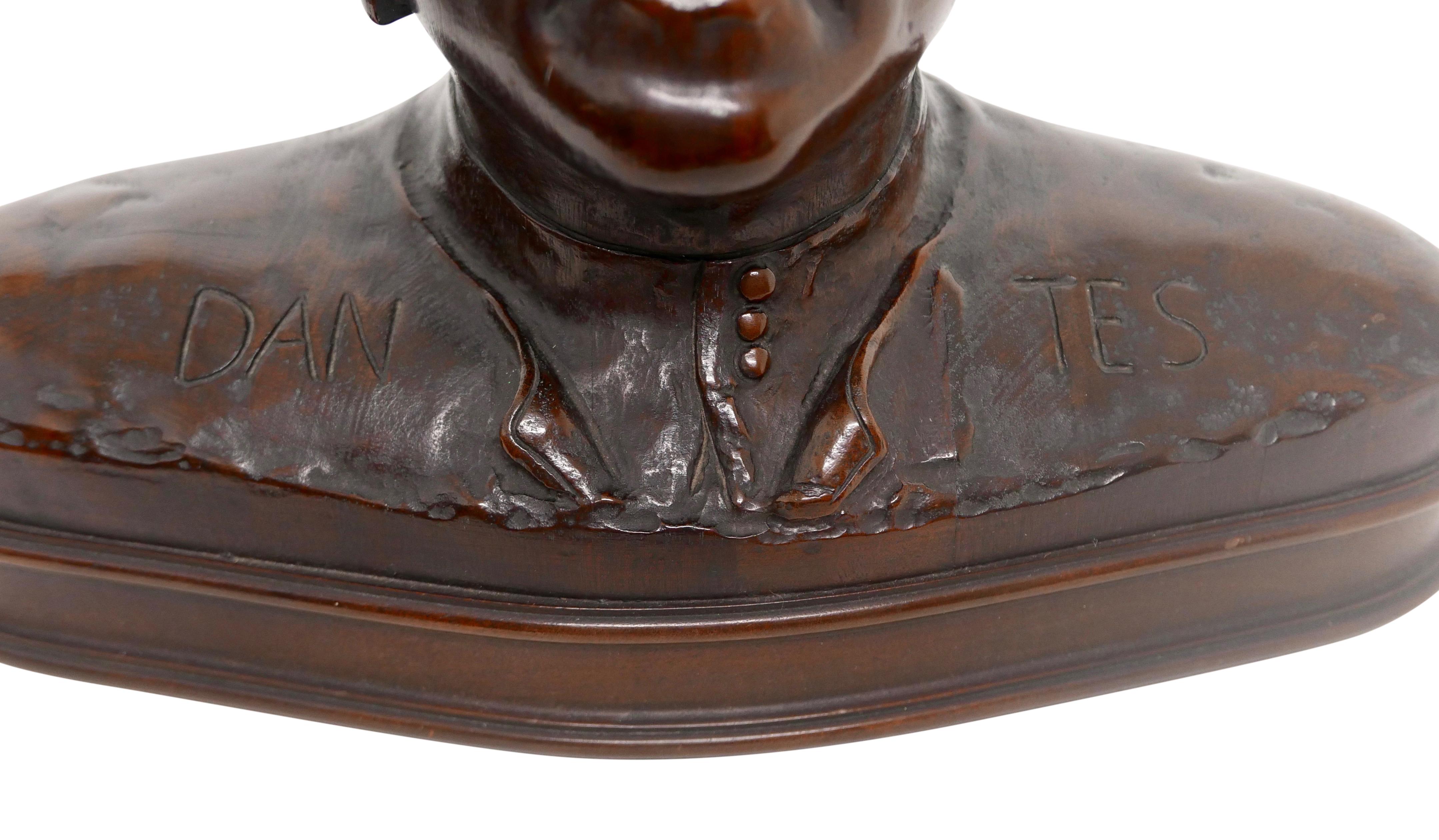 Hand Carved Wooden Bust Sculpture of Dantes, Early 20th Century 3